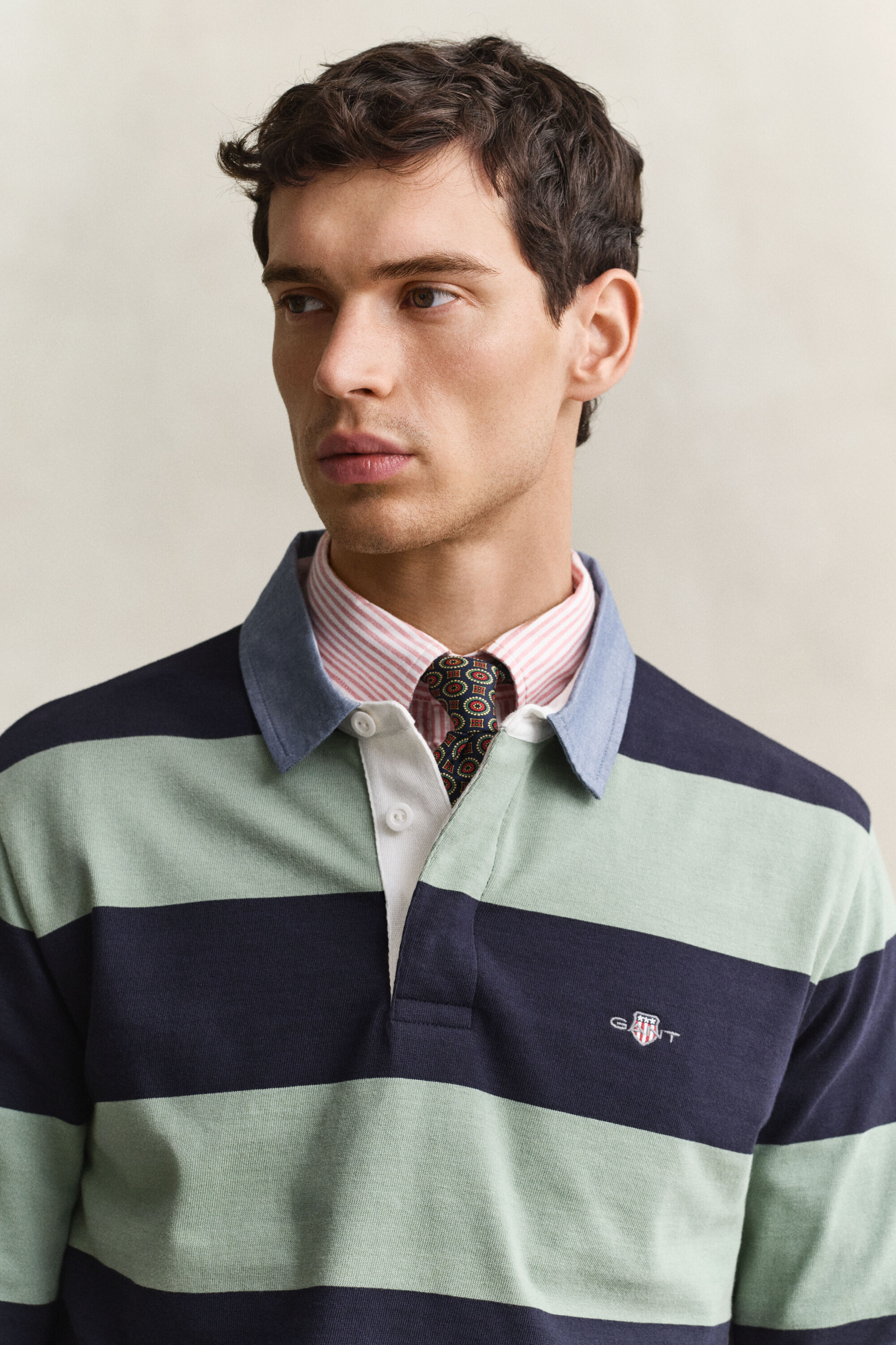 Gestreiftes Heavy Rugger mit Chambray-Kragen