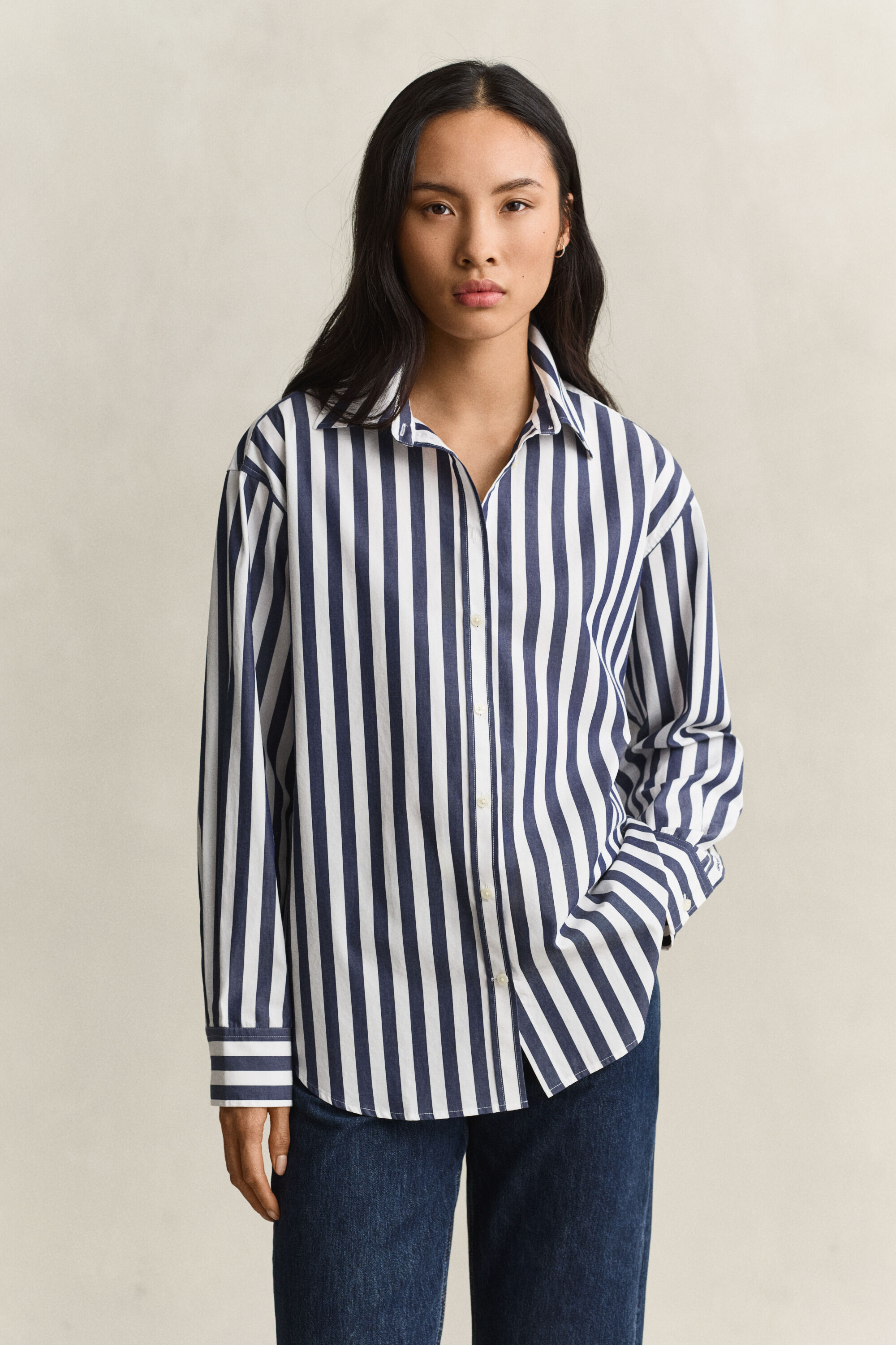 Relaxed Fit Popeline Bluse mit Streifen