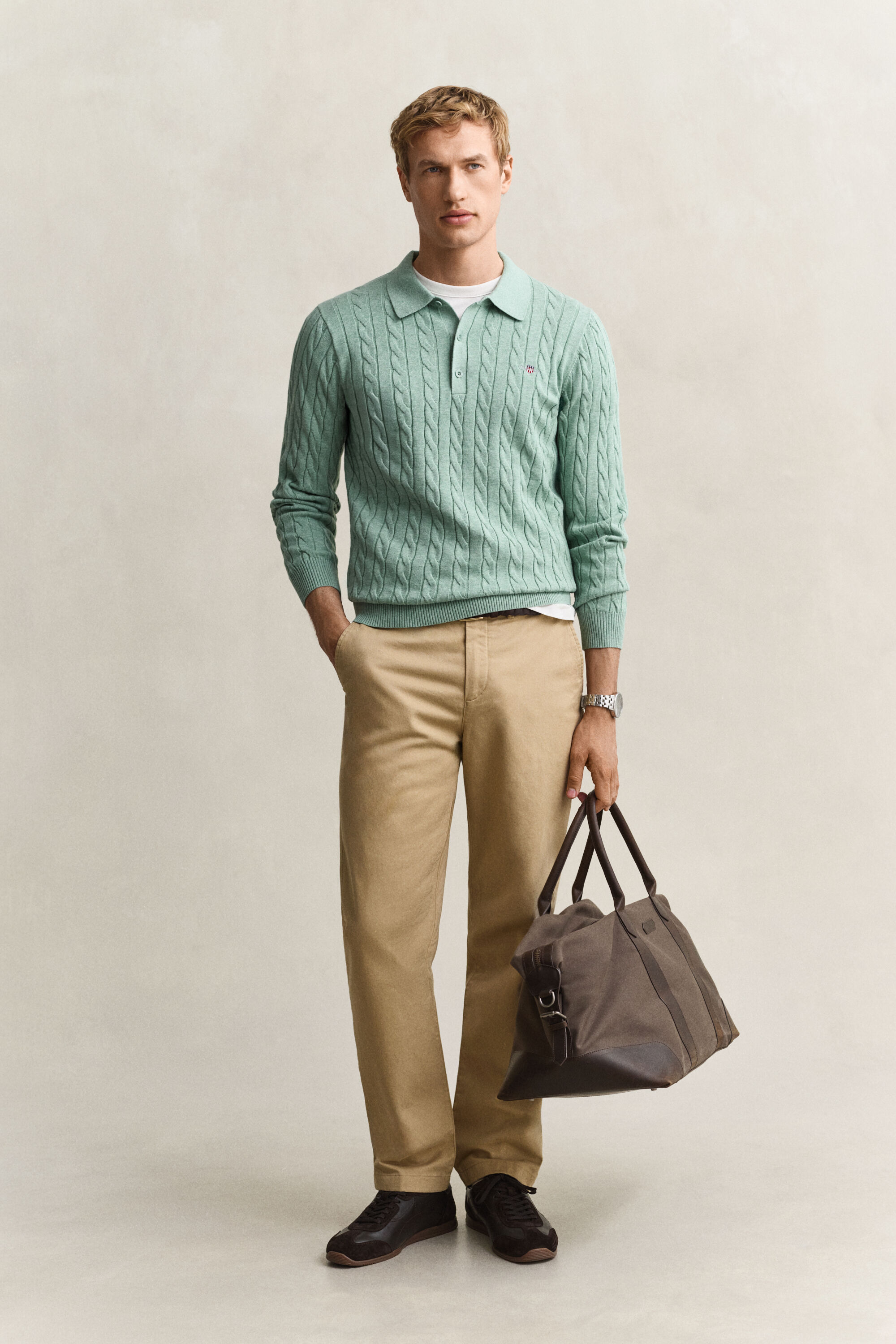 Zopfstrick Polopullover aus Baumwolle