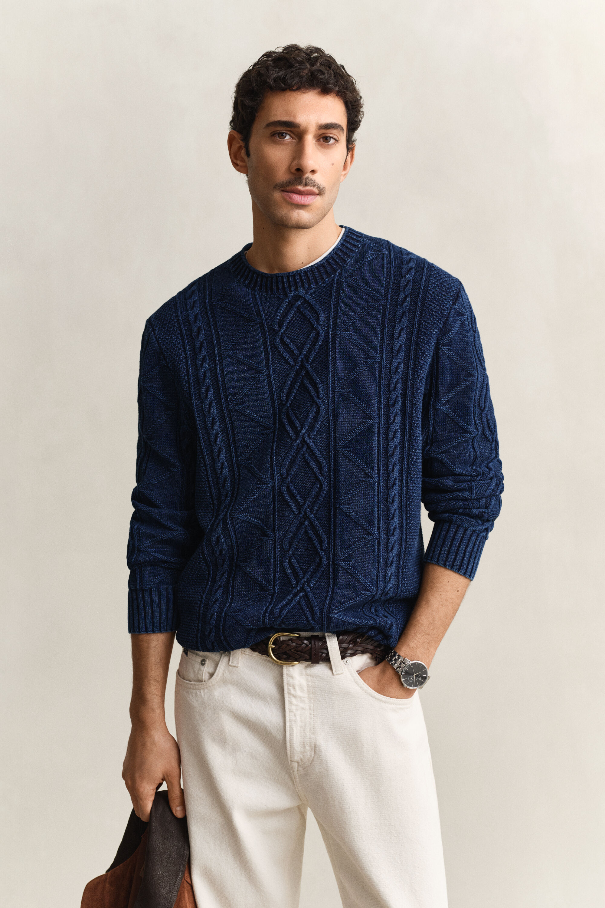 Zopfstrick Pullover aus Indigo-Baumwolle