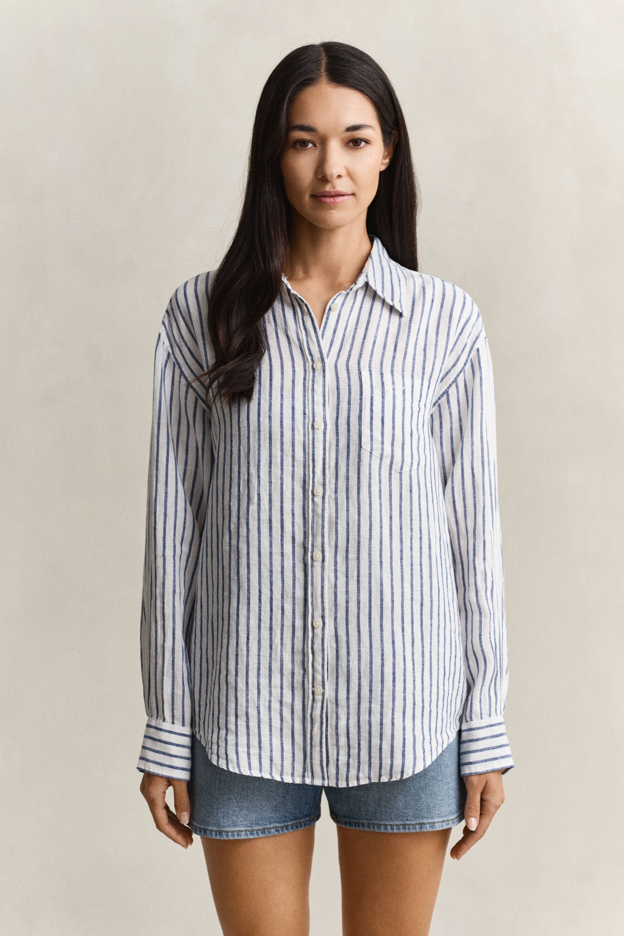Relaxed Fit Leinen Bluse mit Streifen