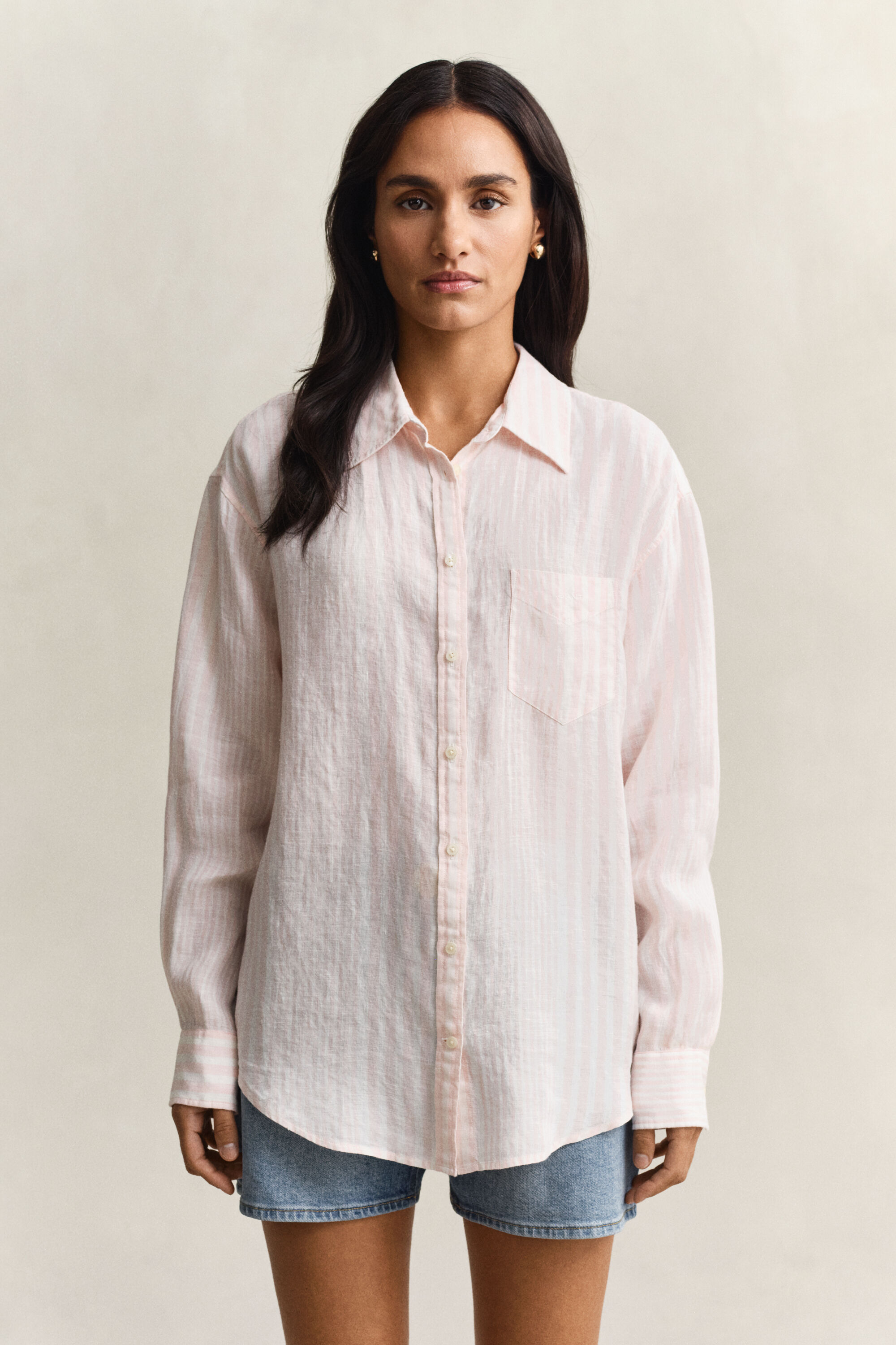Relaxed Fit Leinen Bluse mit Streifen