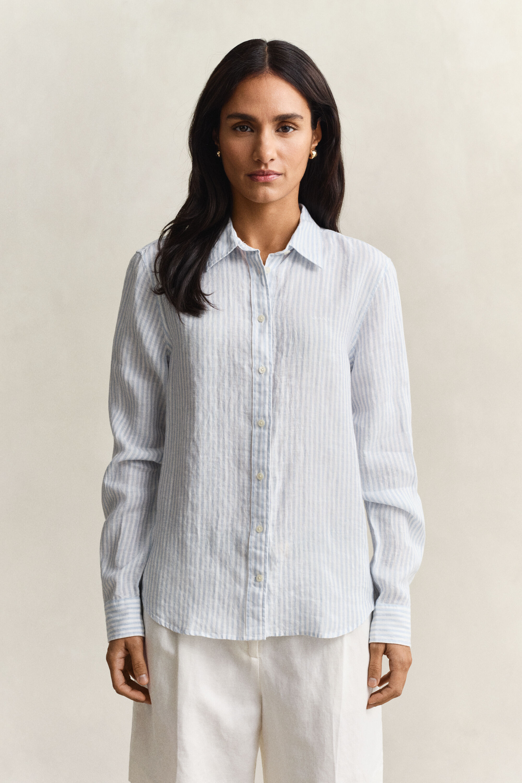 Regular Fit Leinen Bluse mit Streifen