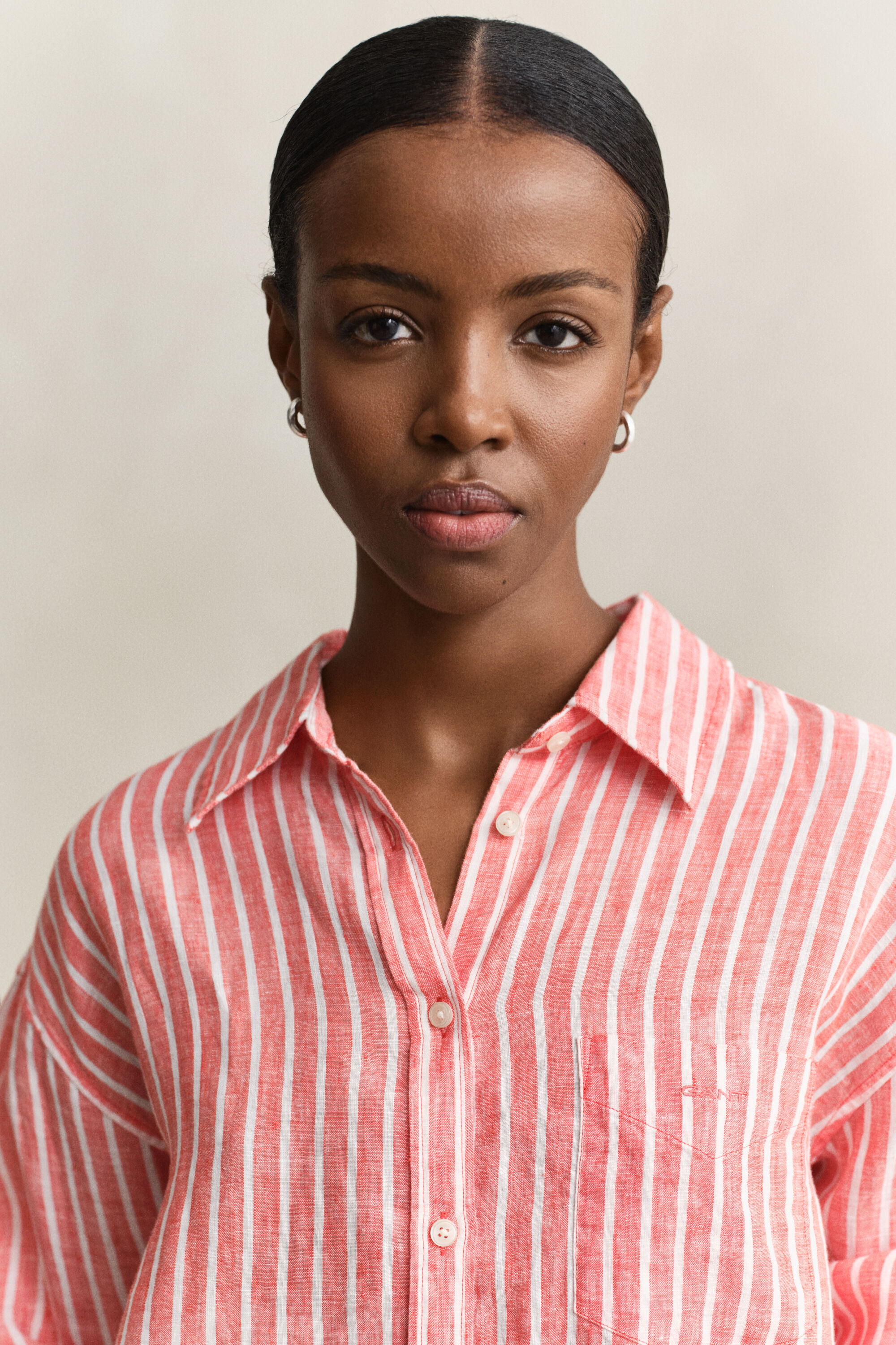 Relaxed Fit Leinen Bluse mit Streifen