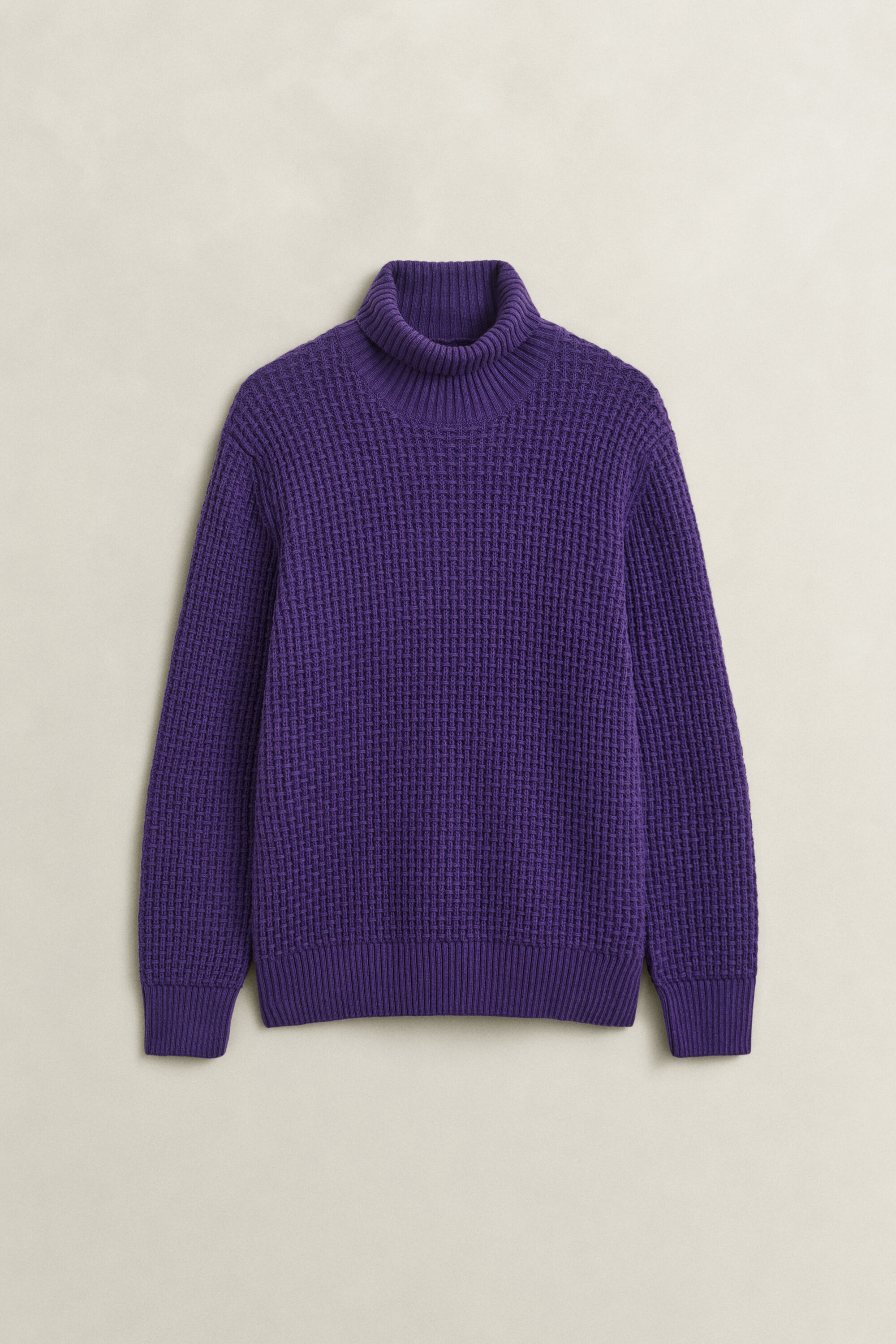 Strukturierter Rollkragenpullover aus Baumwolle und Wolle