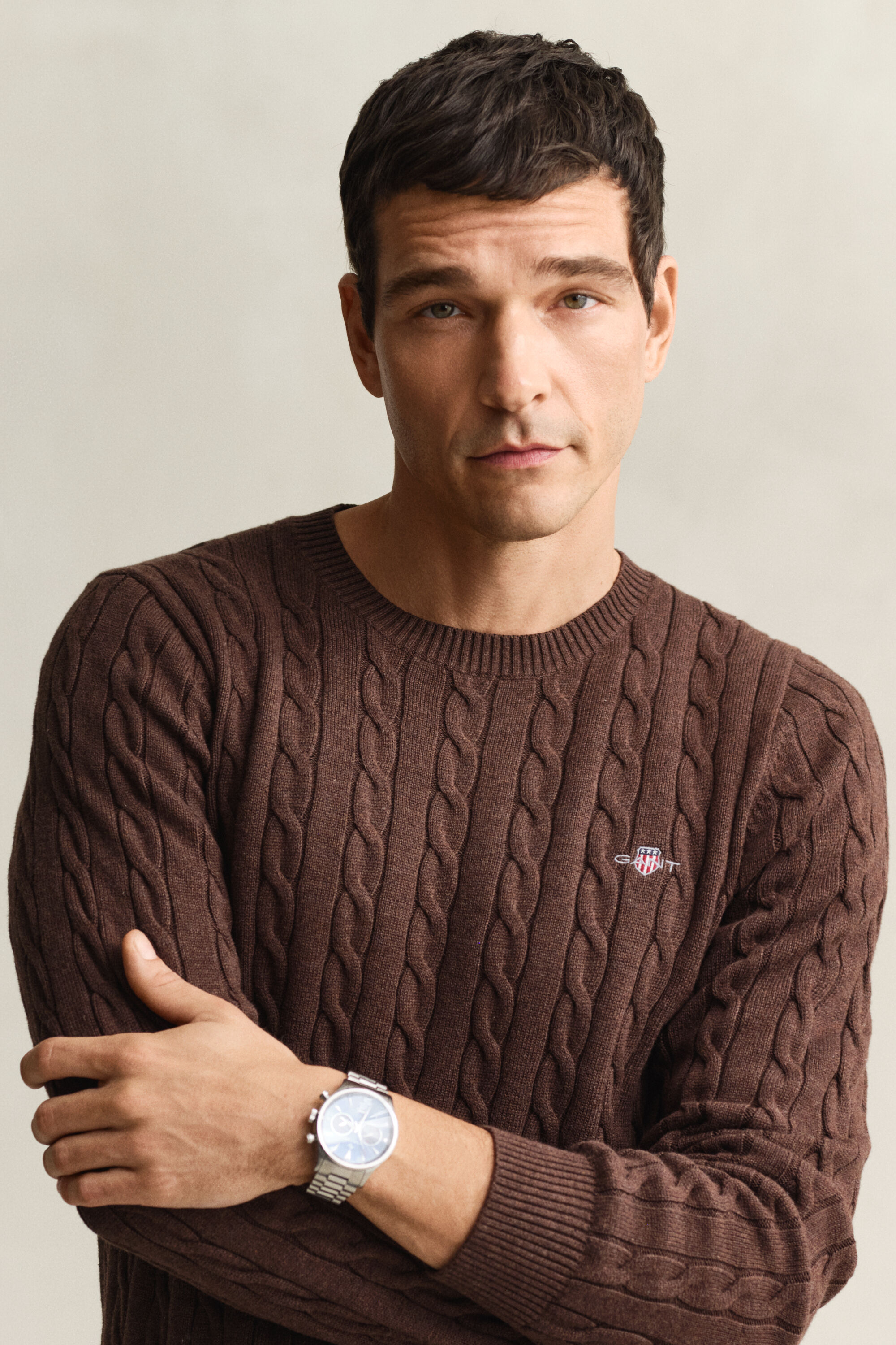 Zopfstrick Rundhalspullover aus Baumwolle