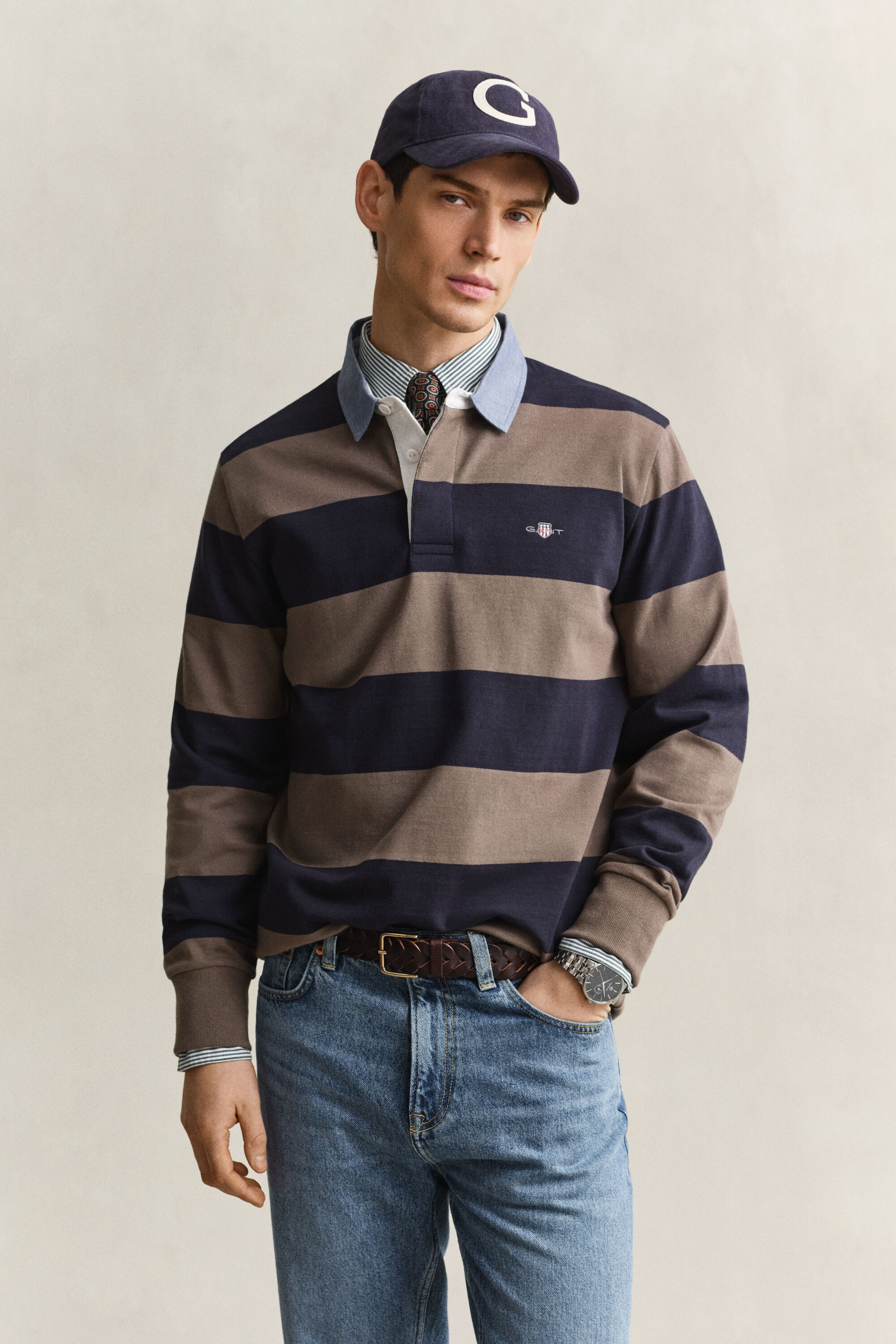 Gestreiftes Heavy Rugger mit Chambray-Kragen