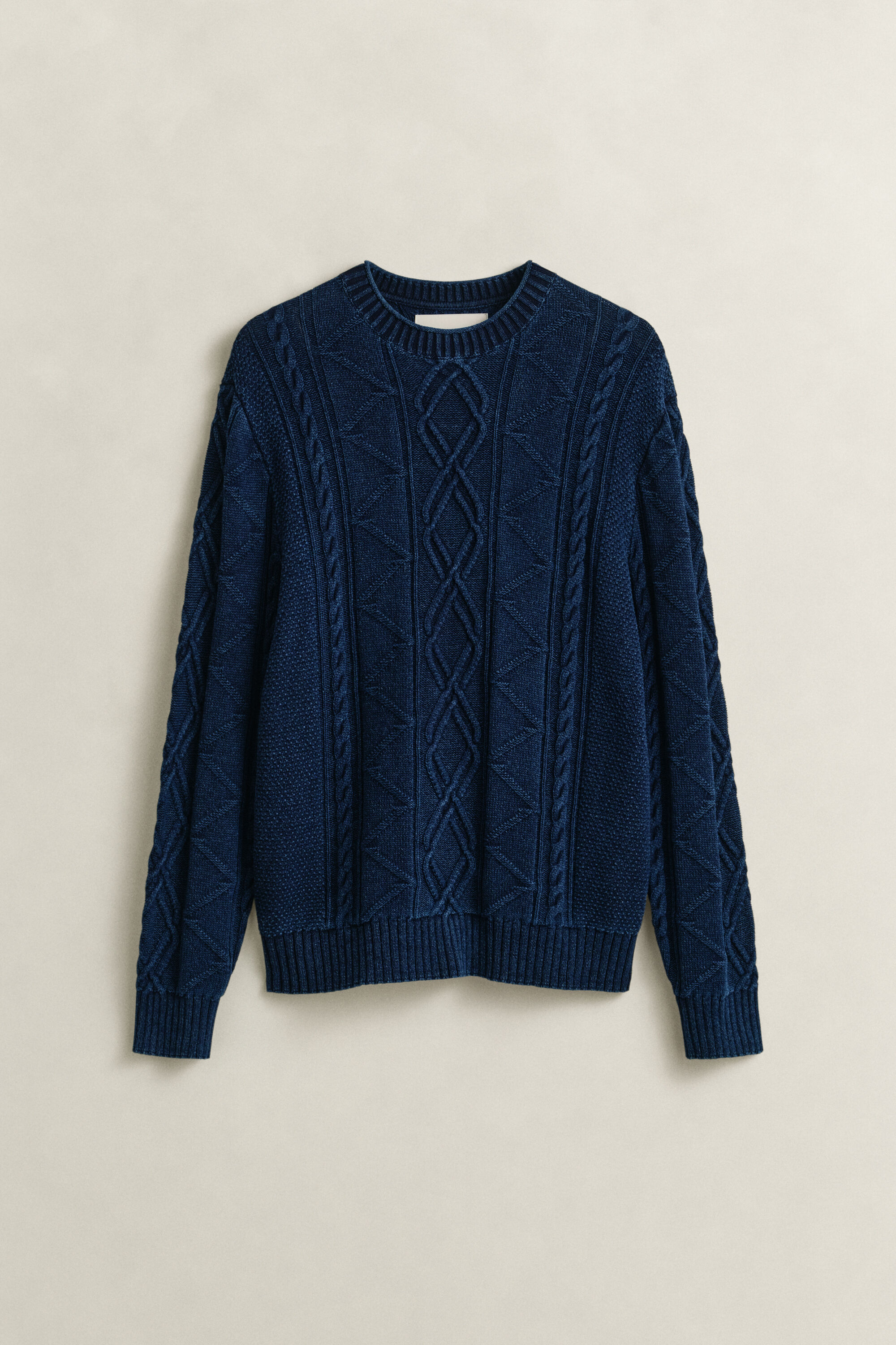 Zopfstrick Pullover aus Indigo-Baumwolle