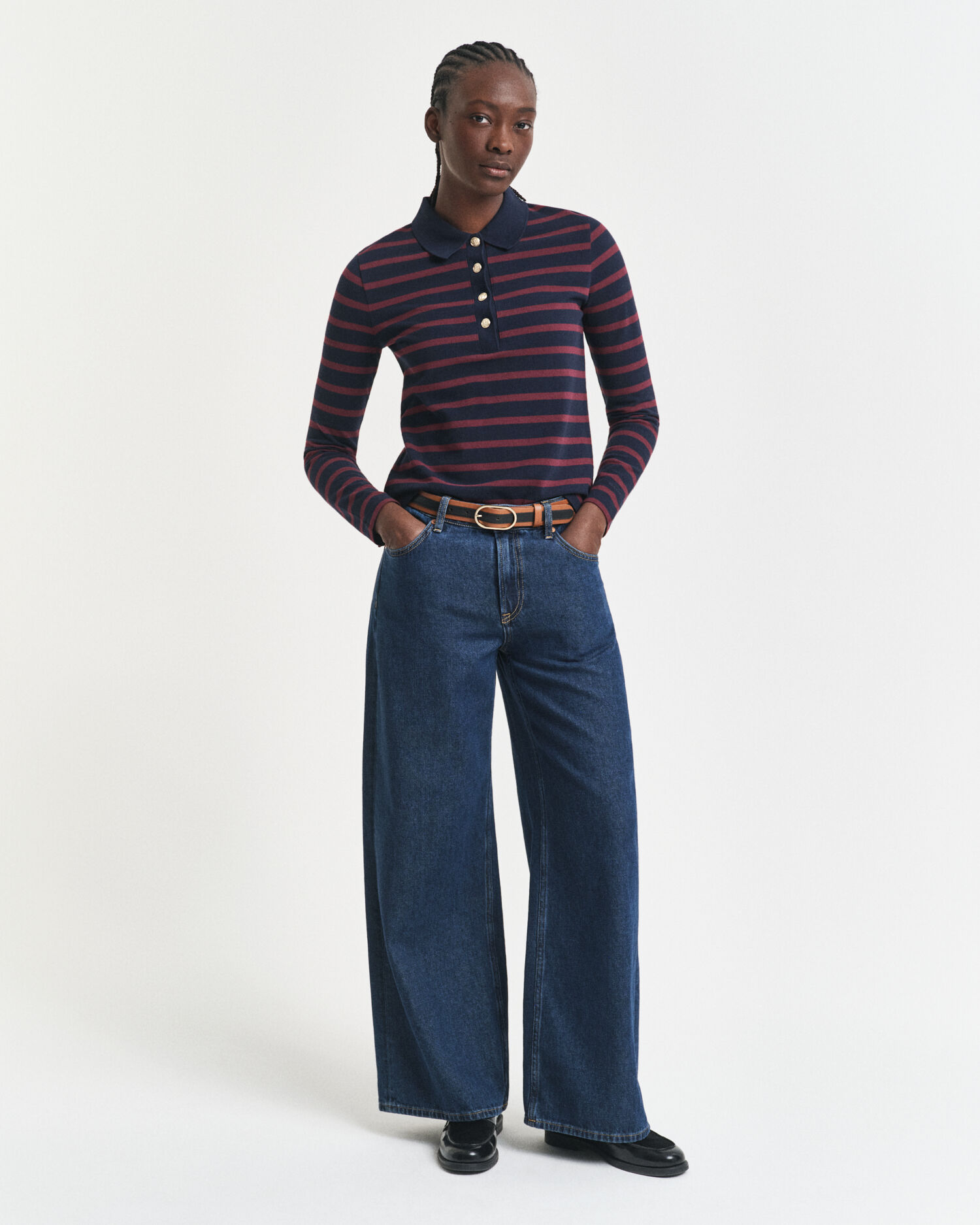 Breton Striped Piqué Langarm-Poloshirt