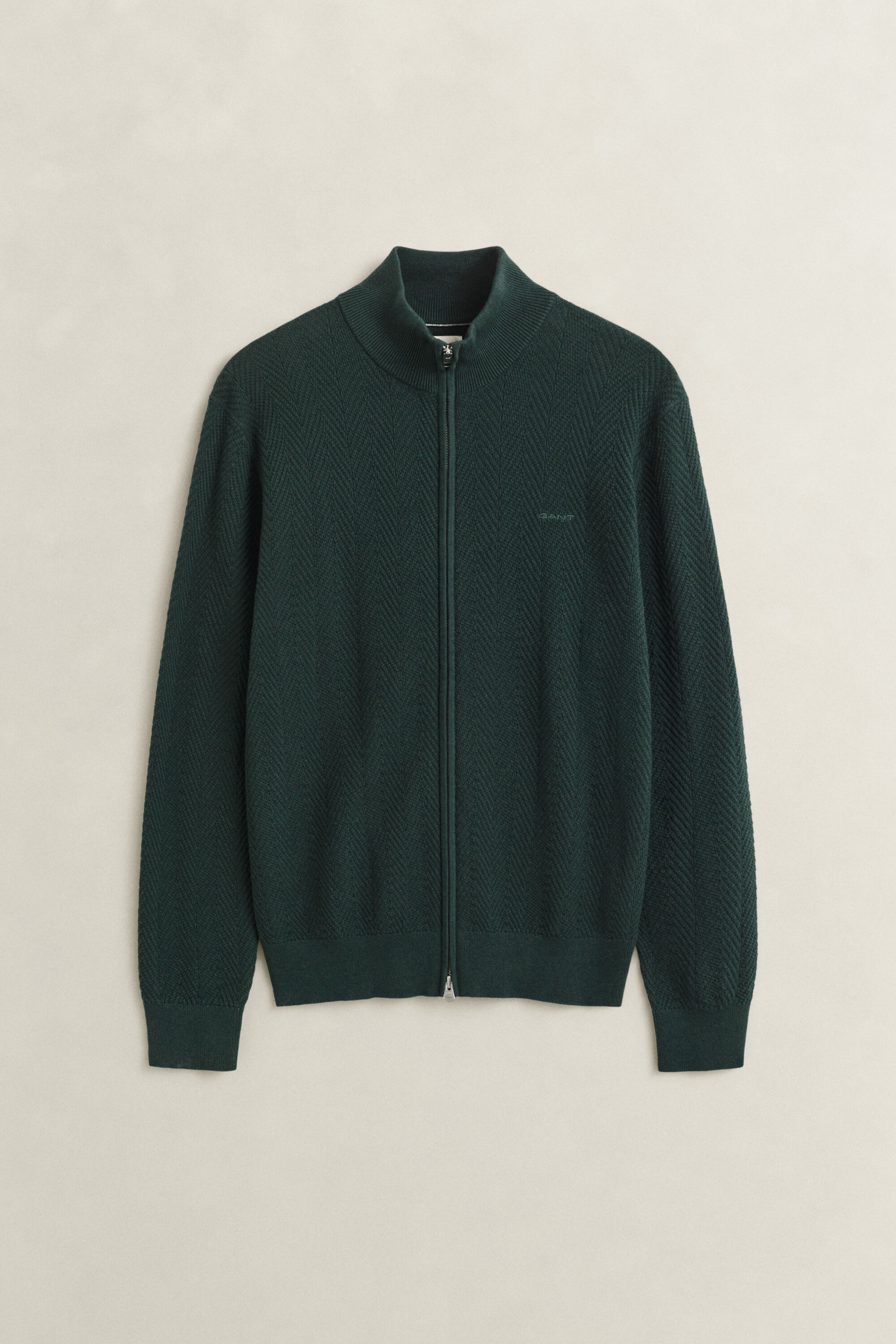 Strickjacke mit Reißverschluss und Fischgrätmuster