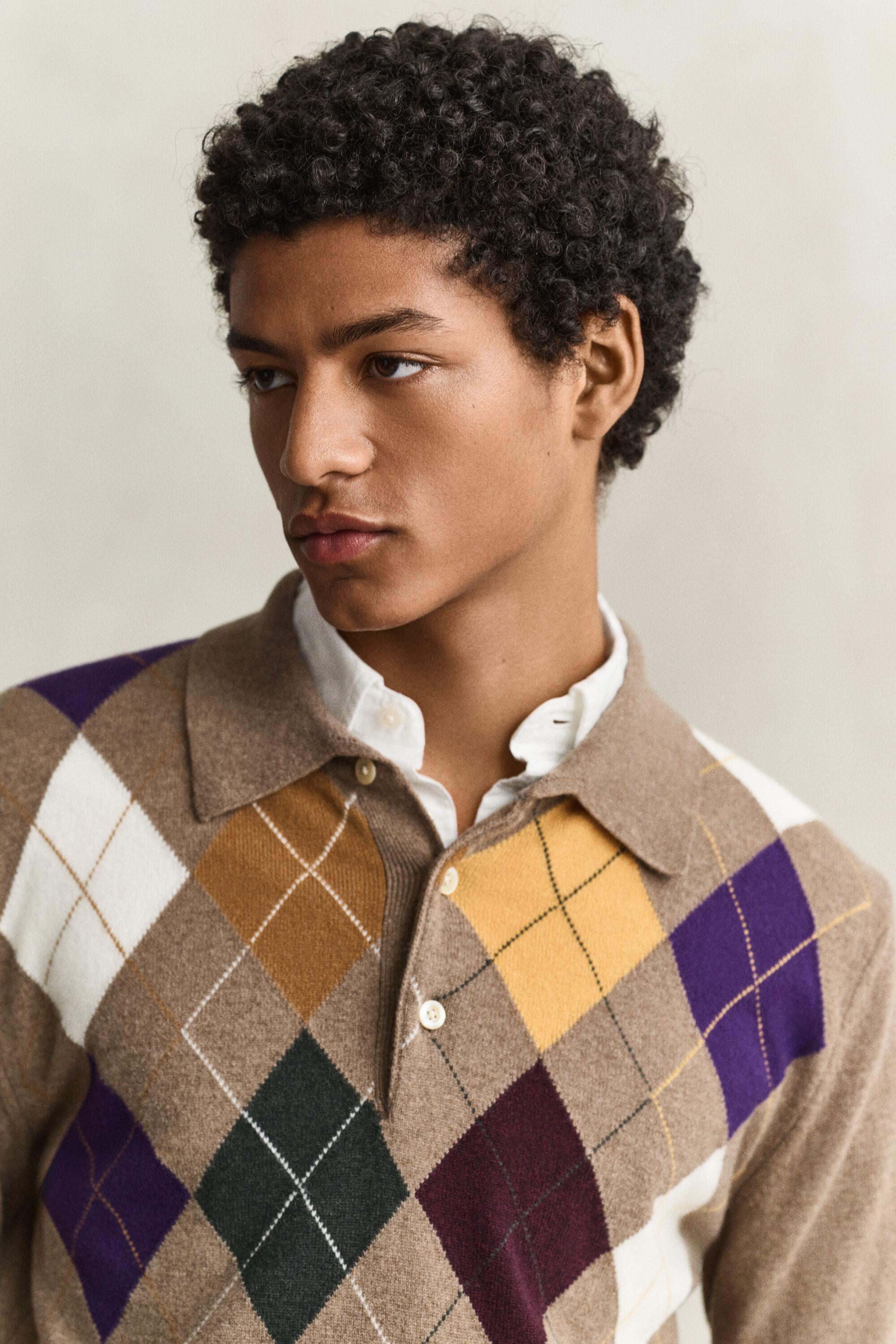 Argyle Polopullover aus ultrafeiner Lambswool