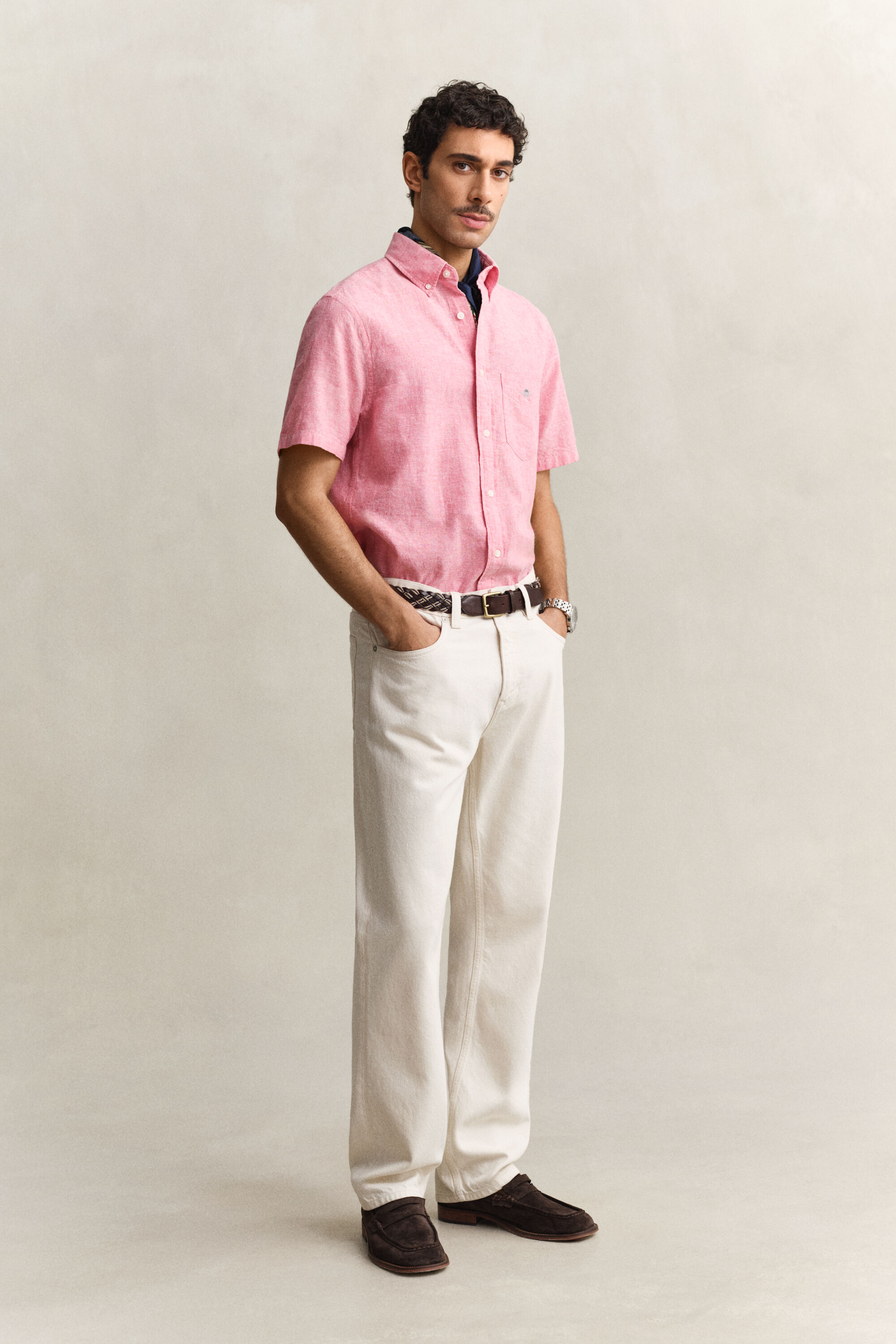 Kurzarm-Hemd aus Leinenmix