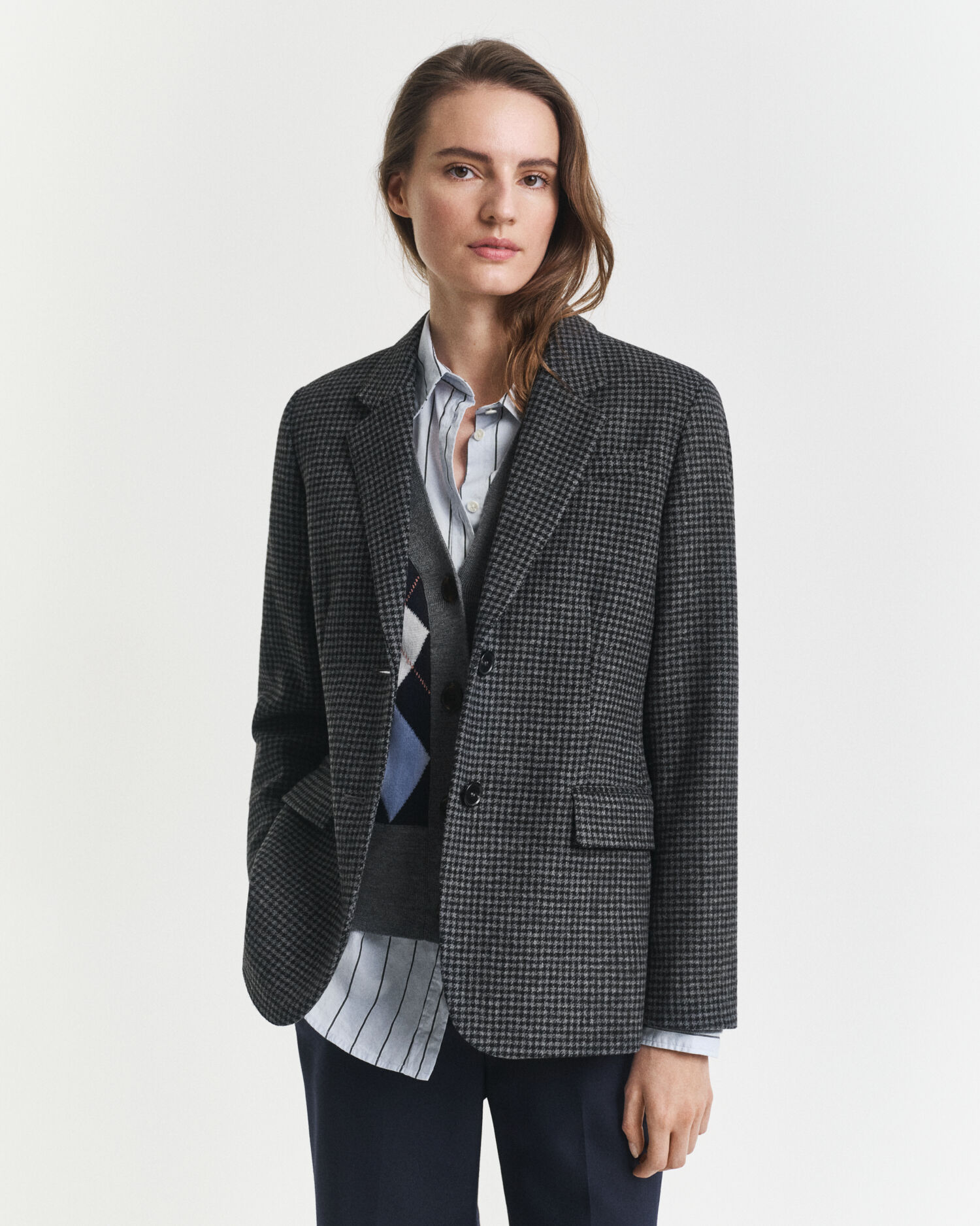 Regular Fit Houndstooth Blazer aus Wolle