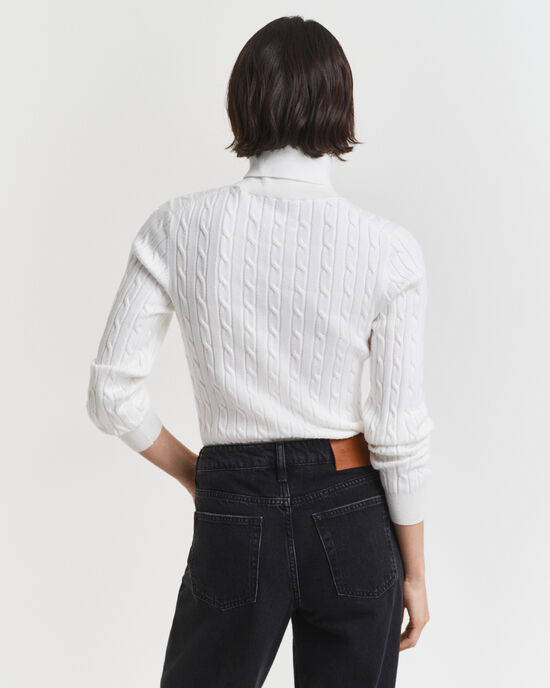 Zopfstrick Rollkragenpullover aus Stretch-Baumwolle