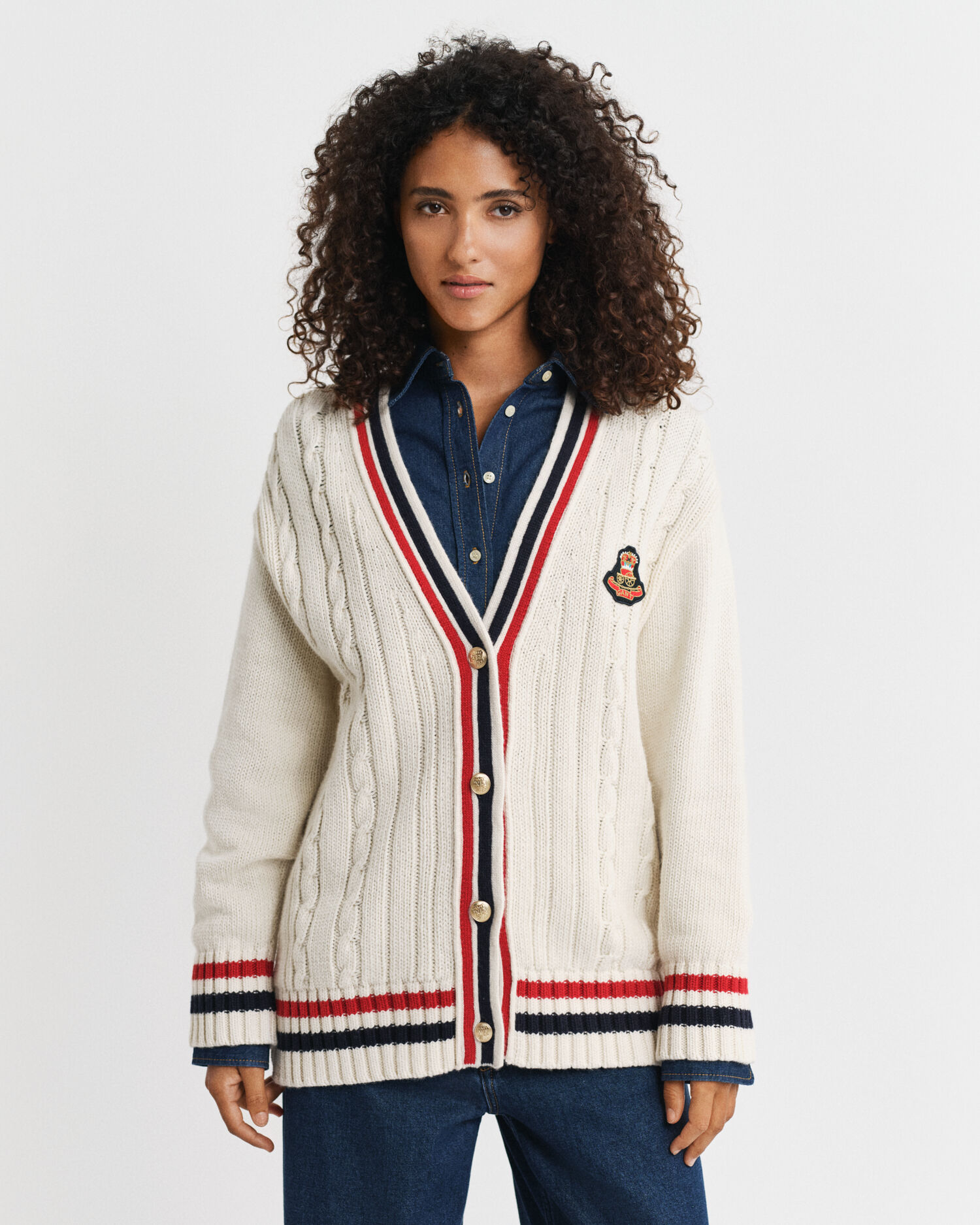 Gant Varsity V-Neck Zopfstrick Strickjacke