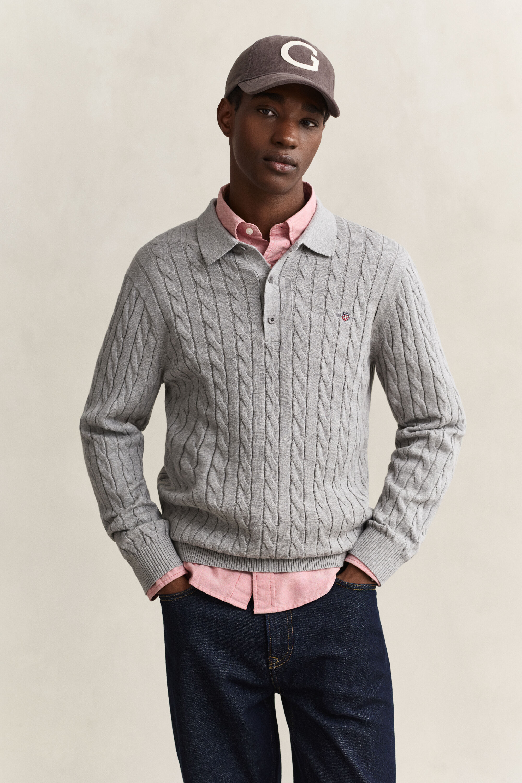 Zopfstrick Polopullover aus Baumwolle