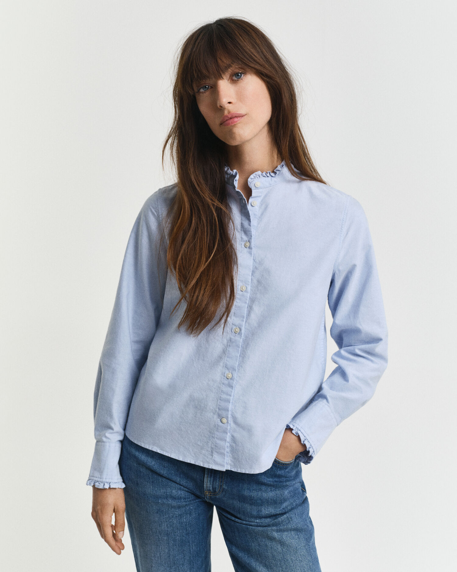 Klassische Oxford-Bluse mit Rüschen