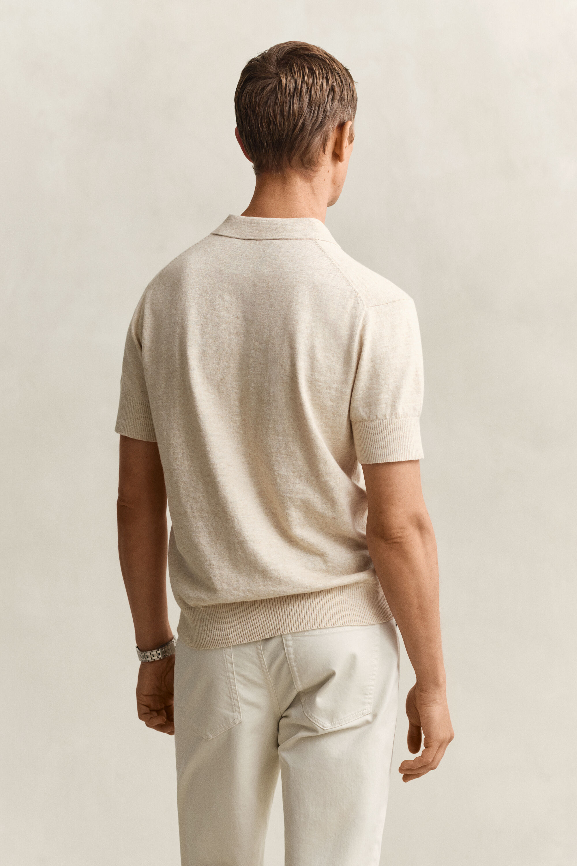 Kurzarm-Polopullover aus Baumwollmix-Flammgarn