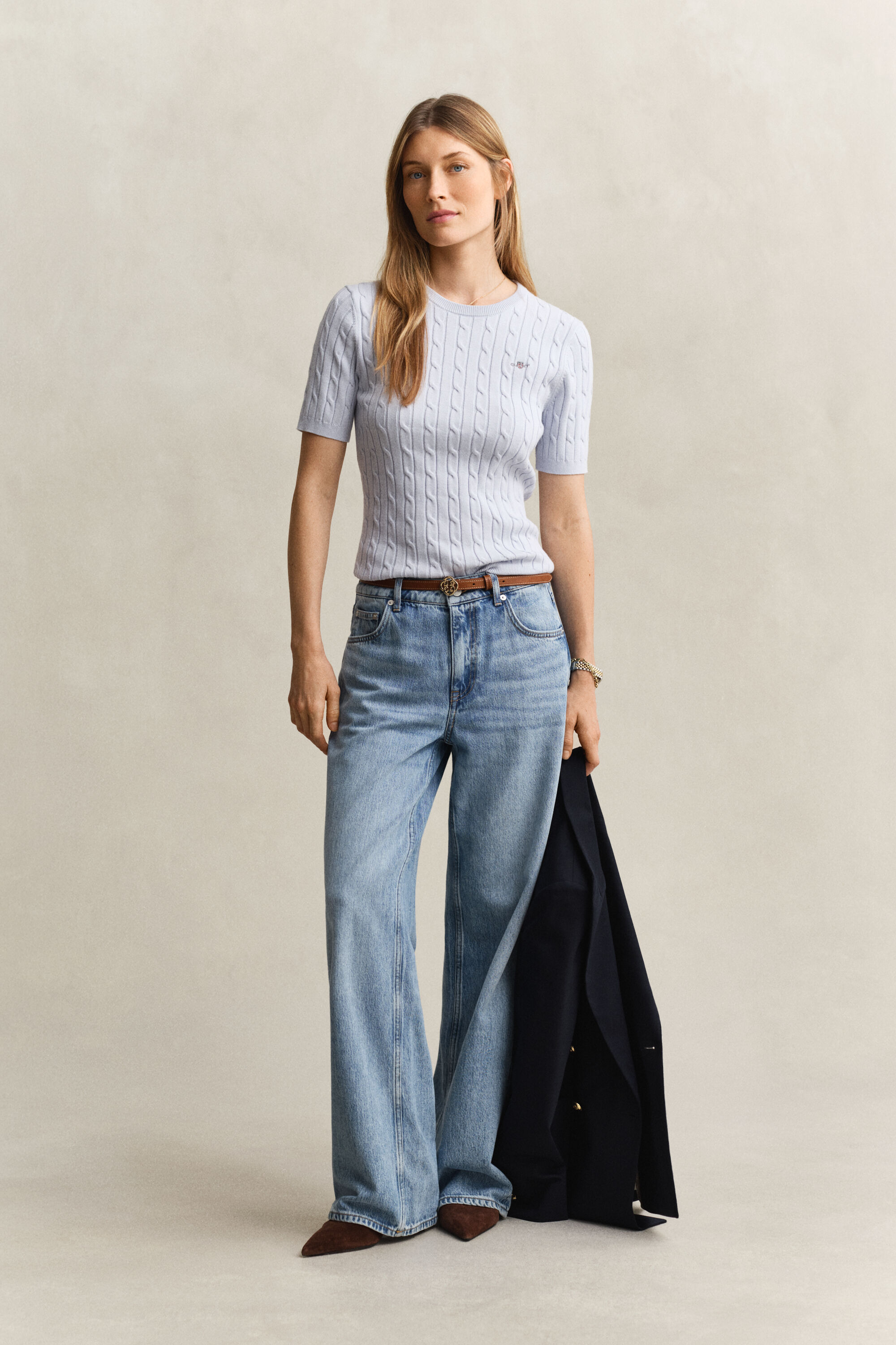 Zopfstrick Kurzarmpullover