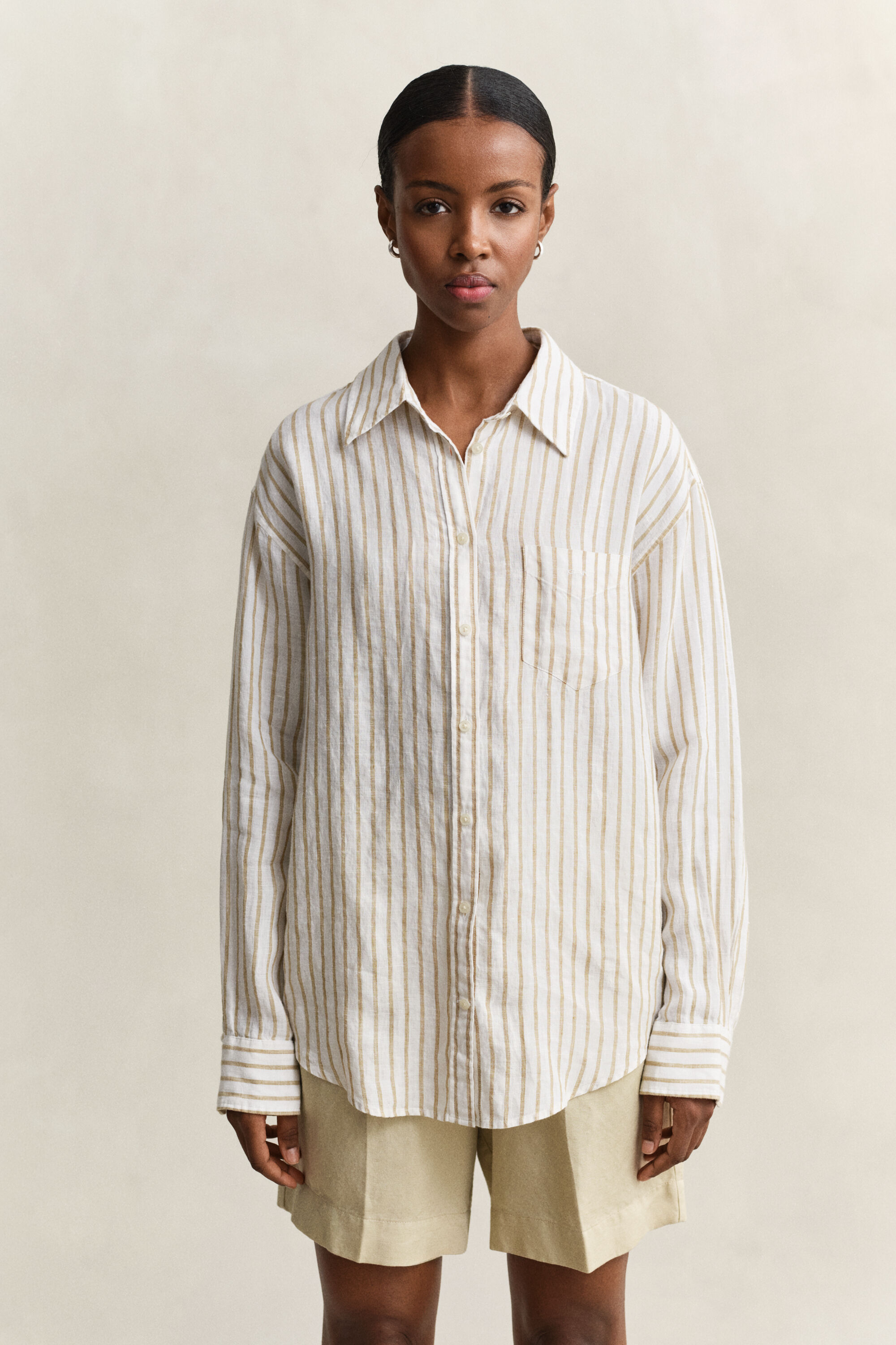 Relaxed Fit Leinen Bluse mit Streifen