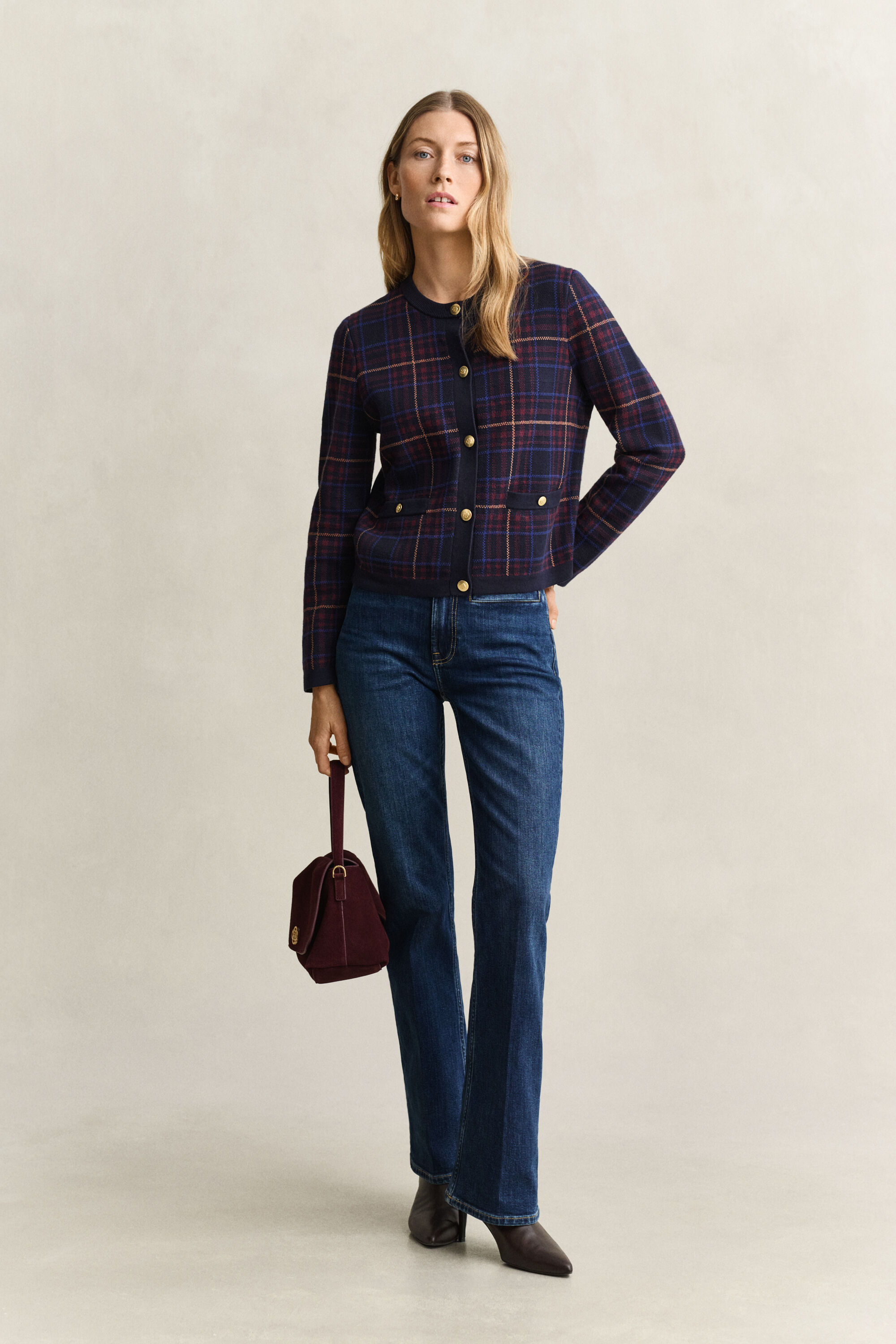 Karierte Strickjacke