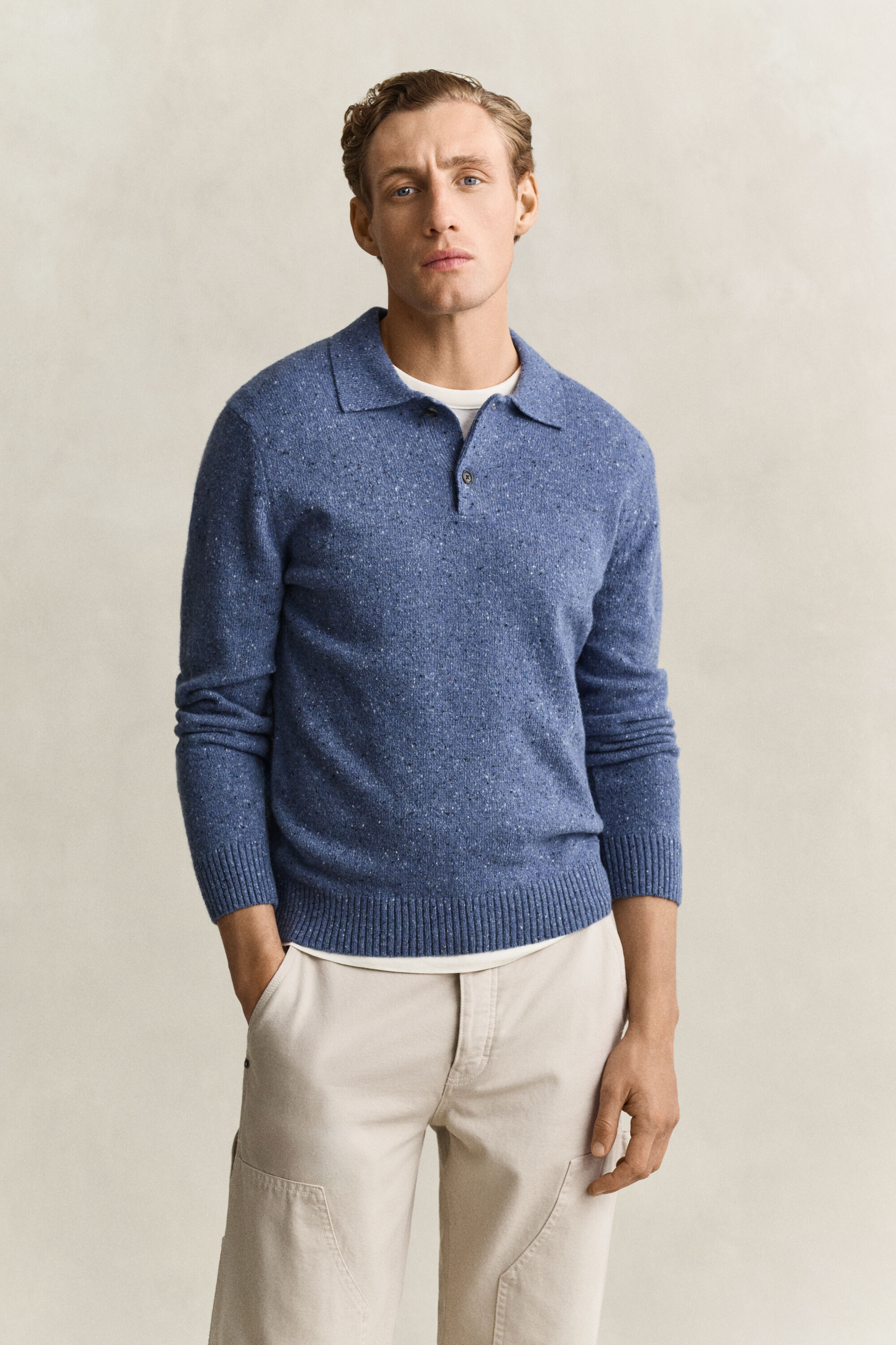 Polopullover aus Wollmix mit Noppenstruktur