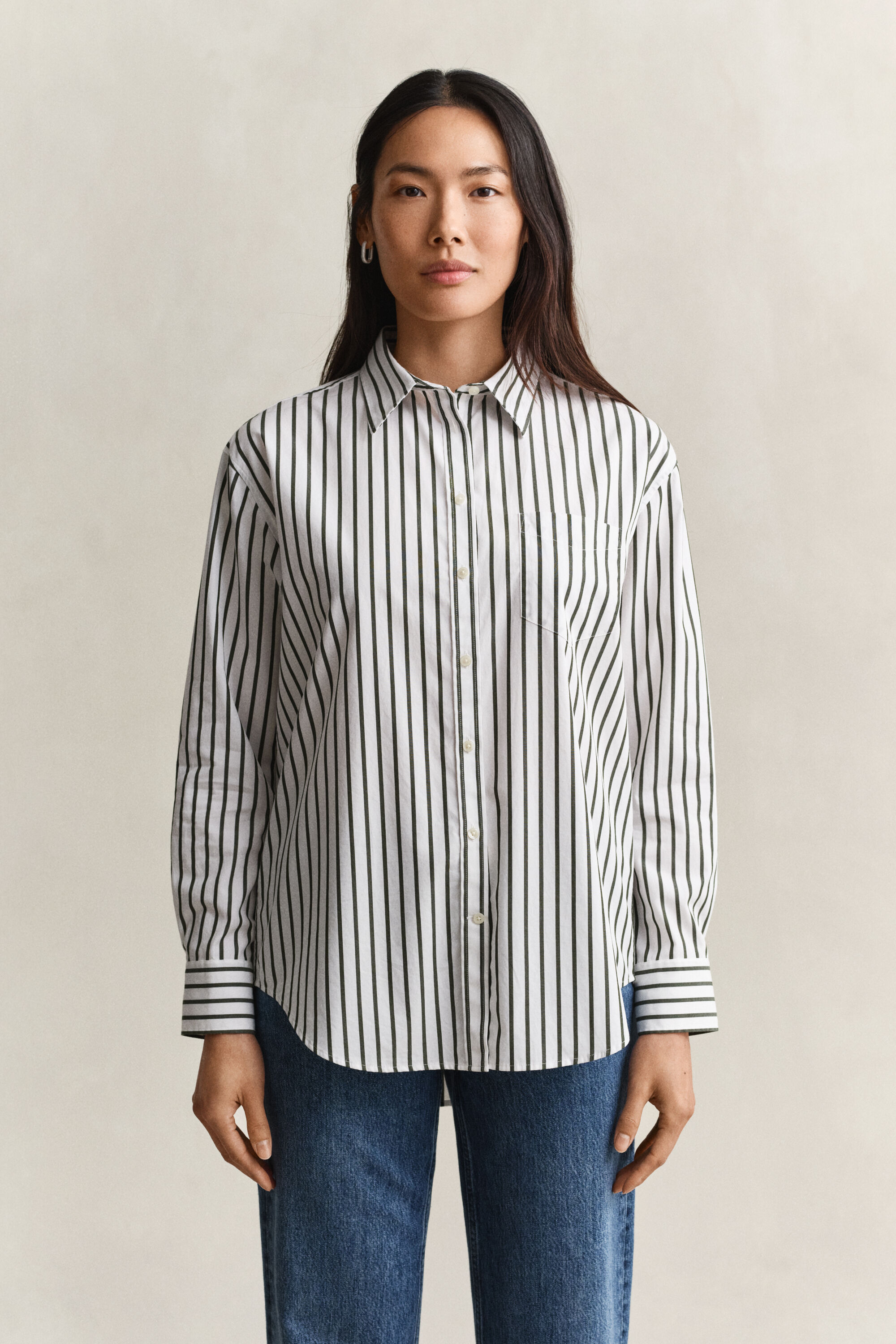 Relaxed Fit Classic Popeline-Bluse mit Streifen