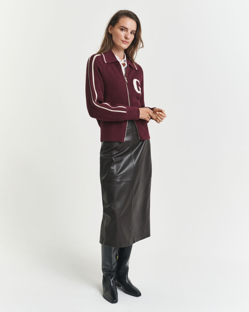 Bleistiftrock aus Leder in Midil&auml;nge