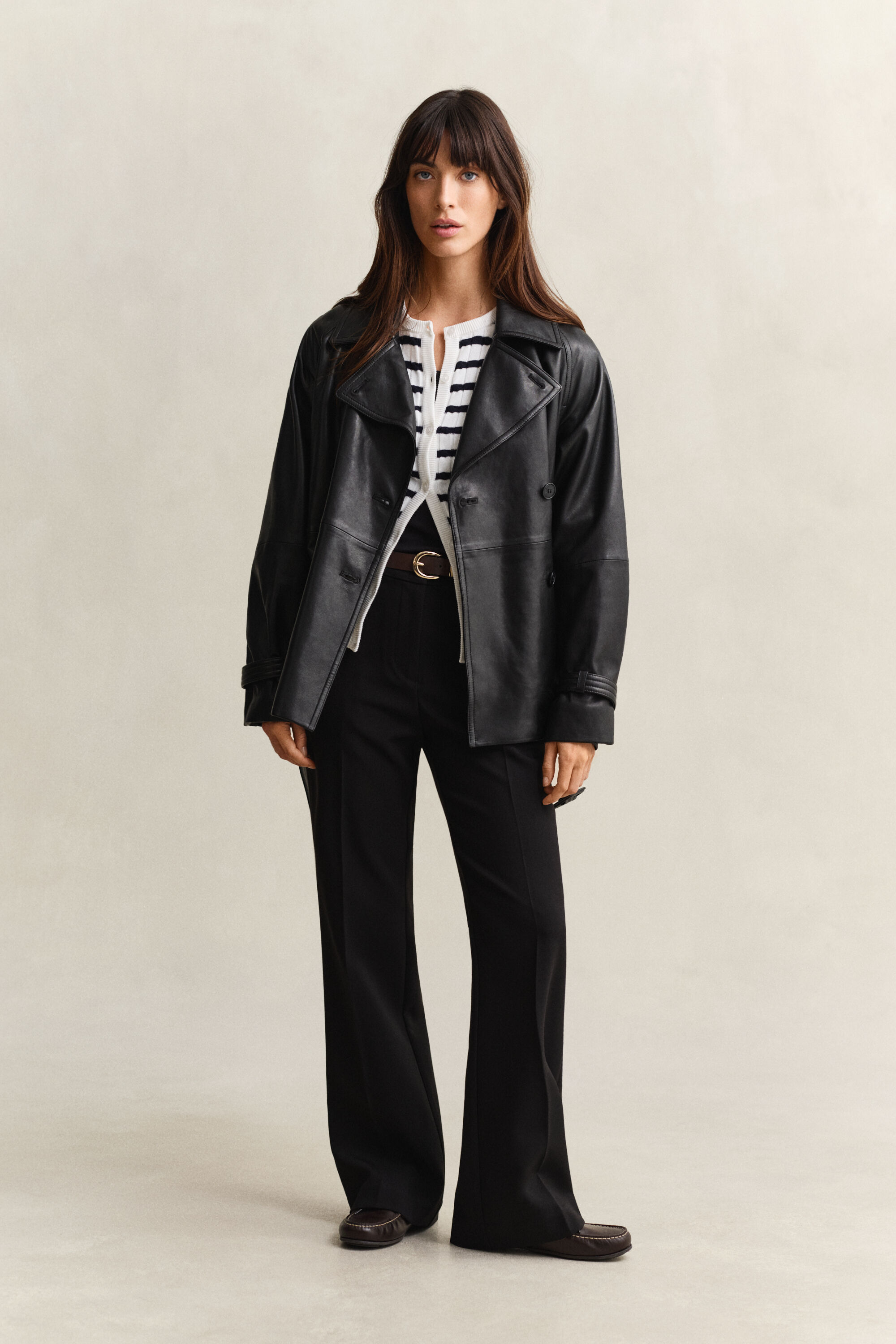 Gestreifte Zopfstrick Strickjacke