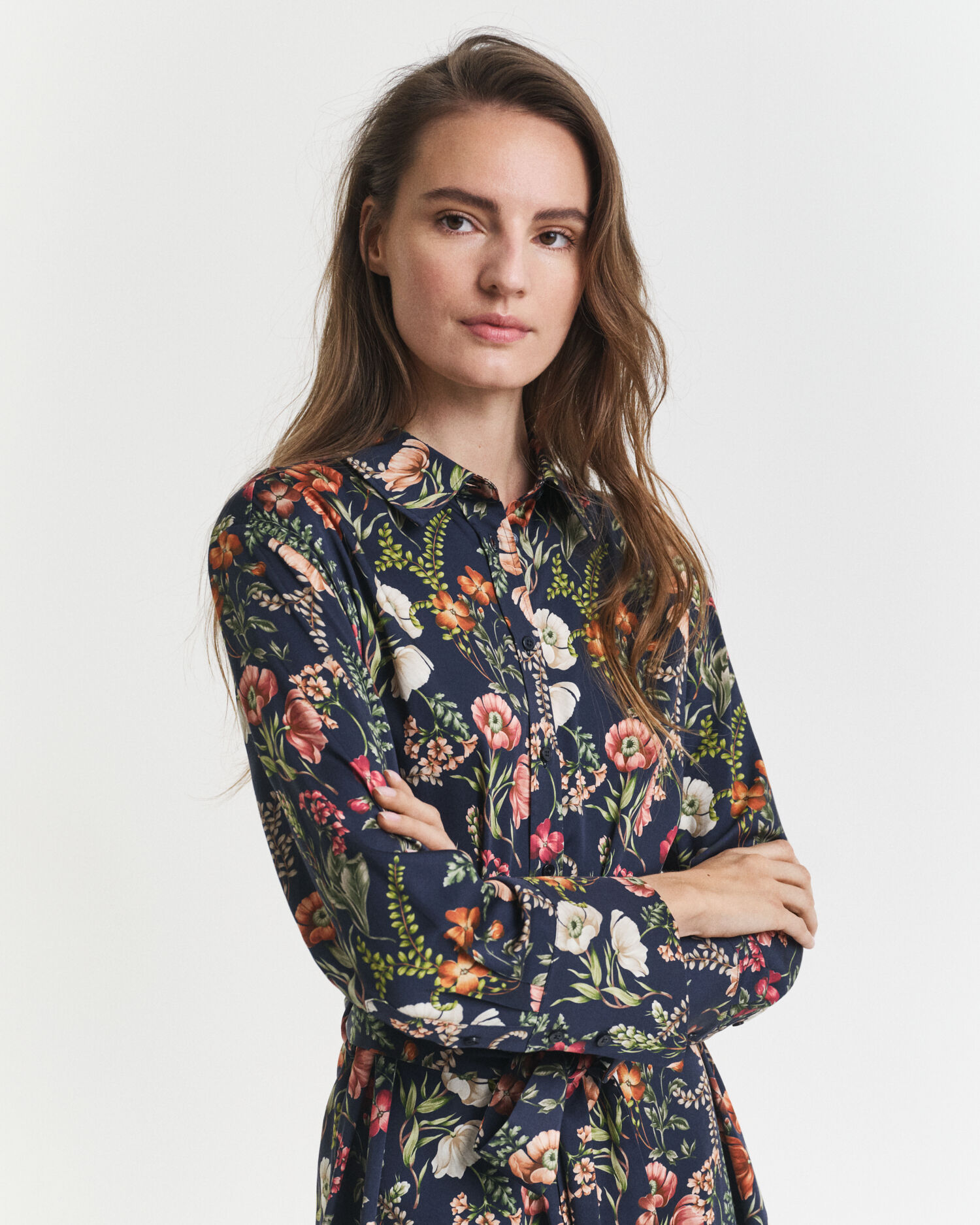 Hemdblusenkleid aus Viskose mit Blumen-Print