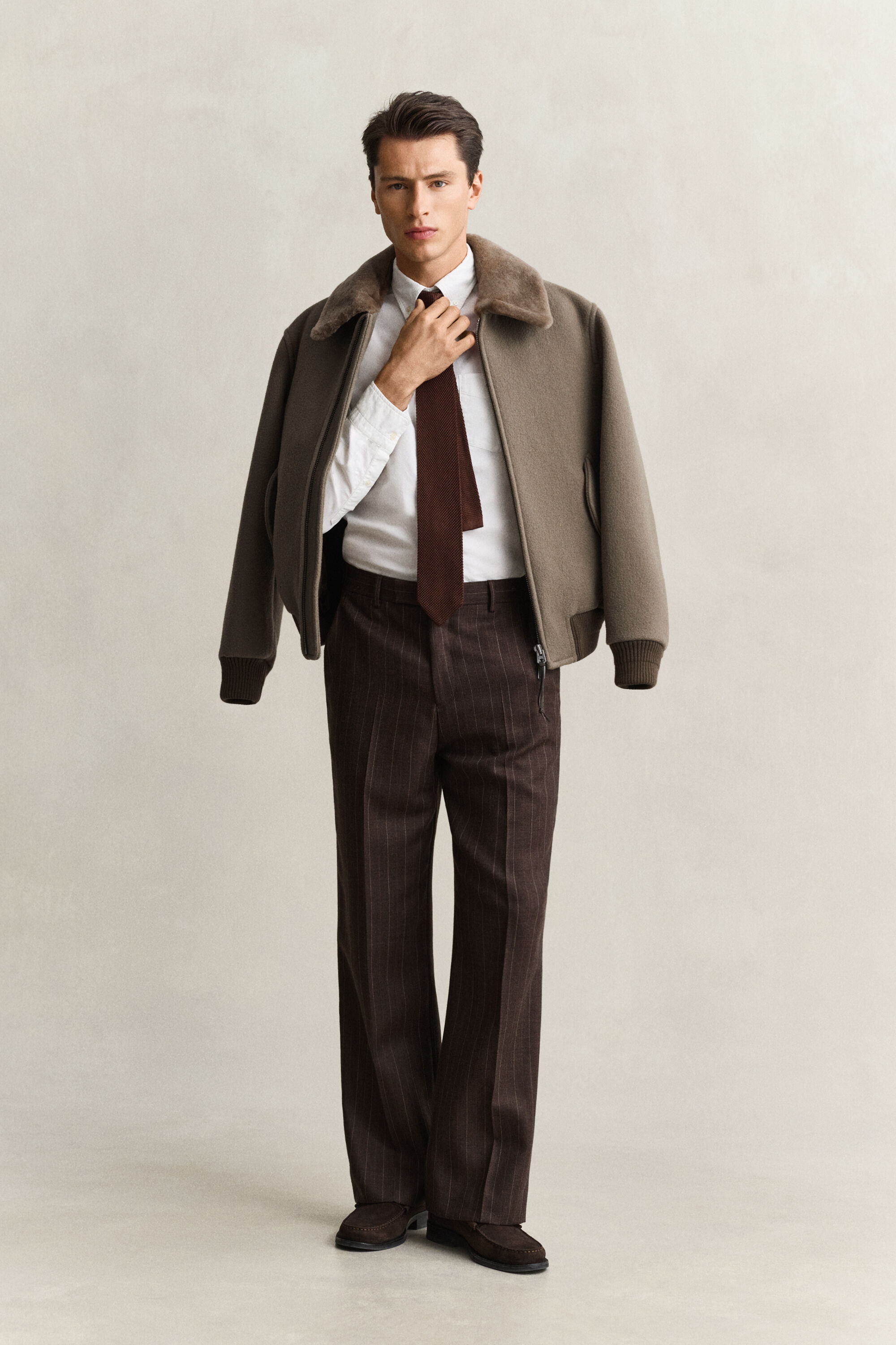 Fliegerjacke aus Wolle mit Shearlingesatz