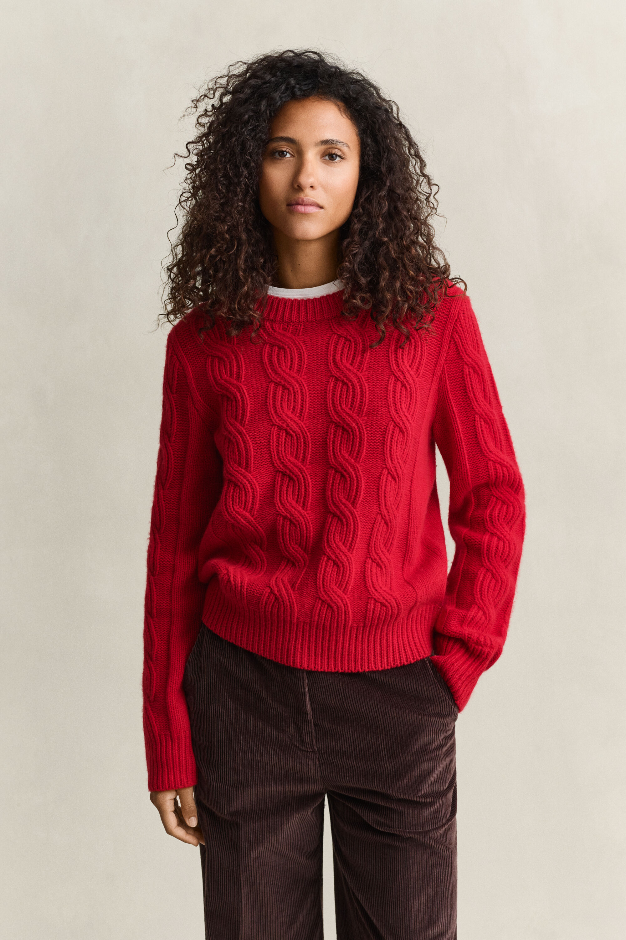 Zopfstrickpullover aus Wollmix
