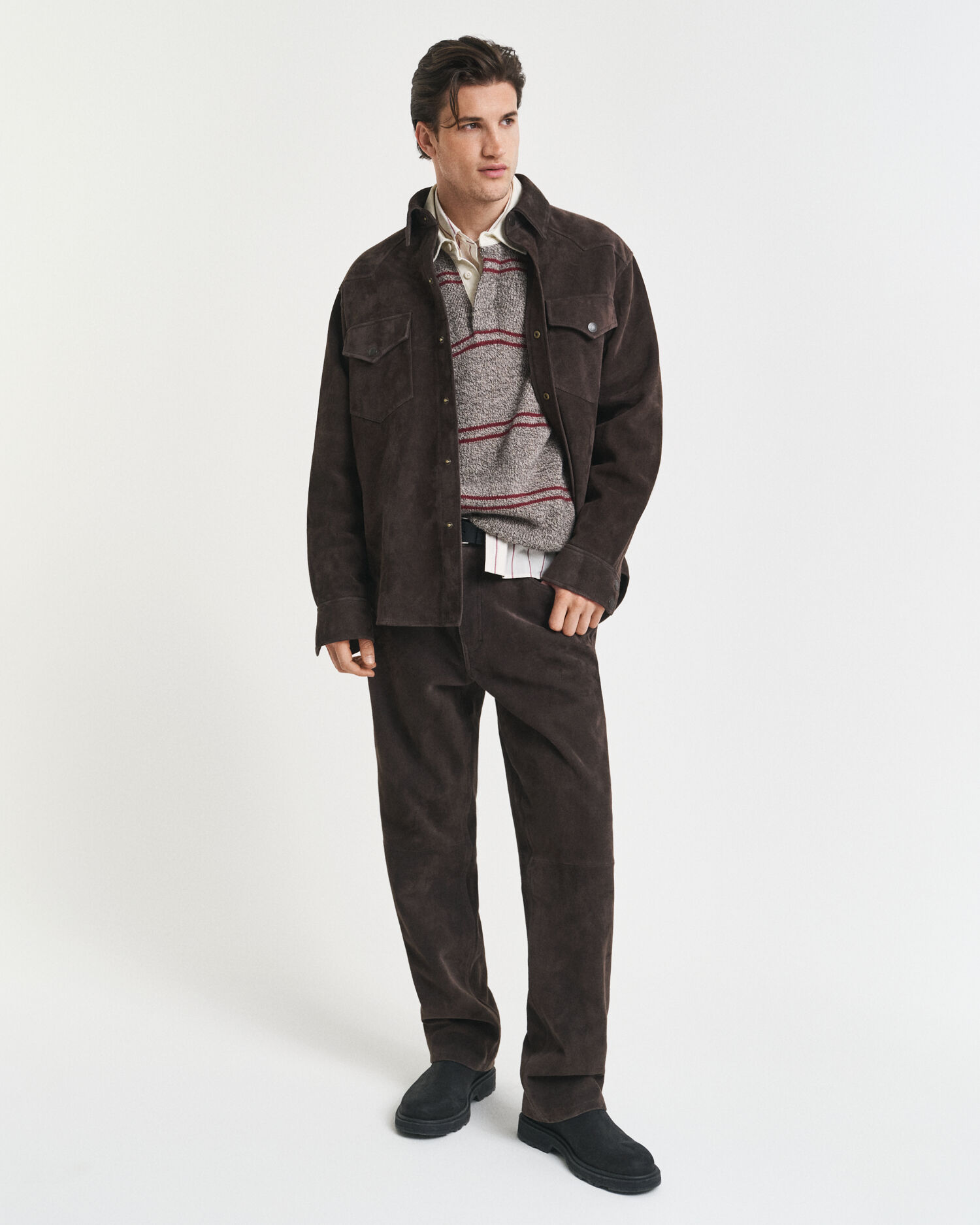 Wollmix Polopullover mit Streifenmuster