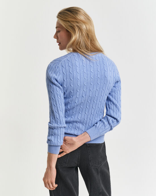 Zopfstrick V-Neck Pullover aus Stretch-Baumwolle
