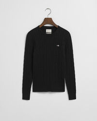 Zopfstrick Rundhalspullover aus Stretch-Baumwolle