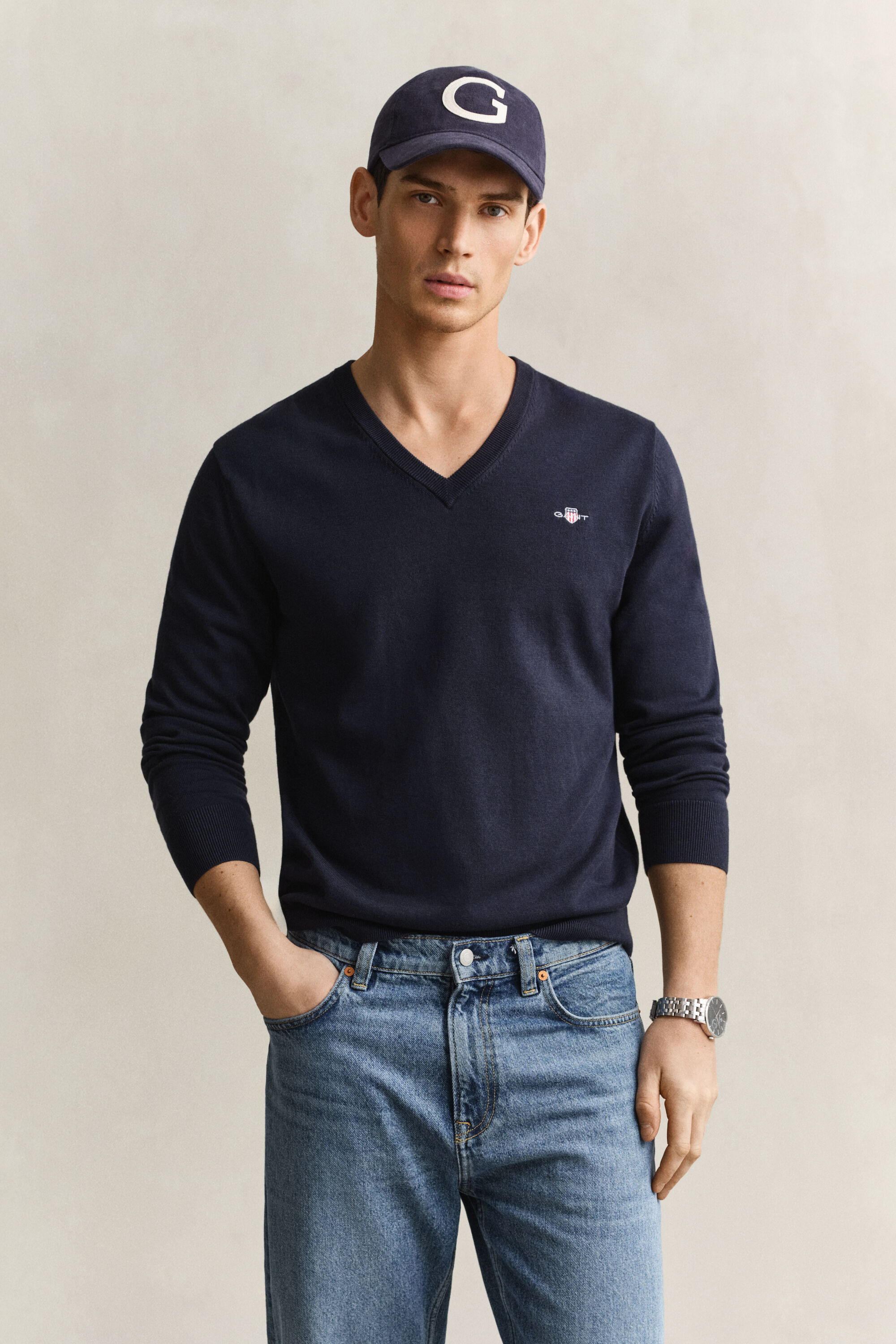 Klassischer V-Neck Pullover aus Baumwolle