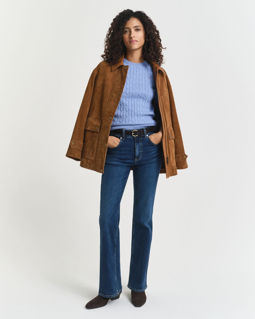 Zopfstrick-Pullover aus Stretch-Baumwolle