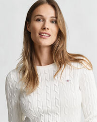 Zopfstrick Rundhalspullover aus Stretch-Baumwolle