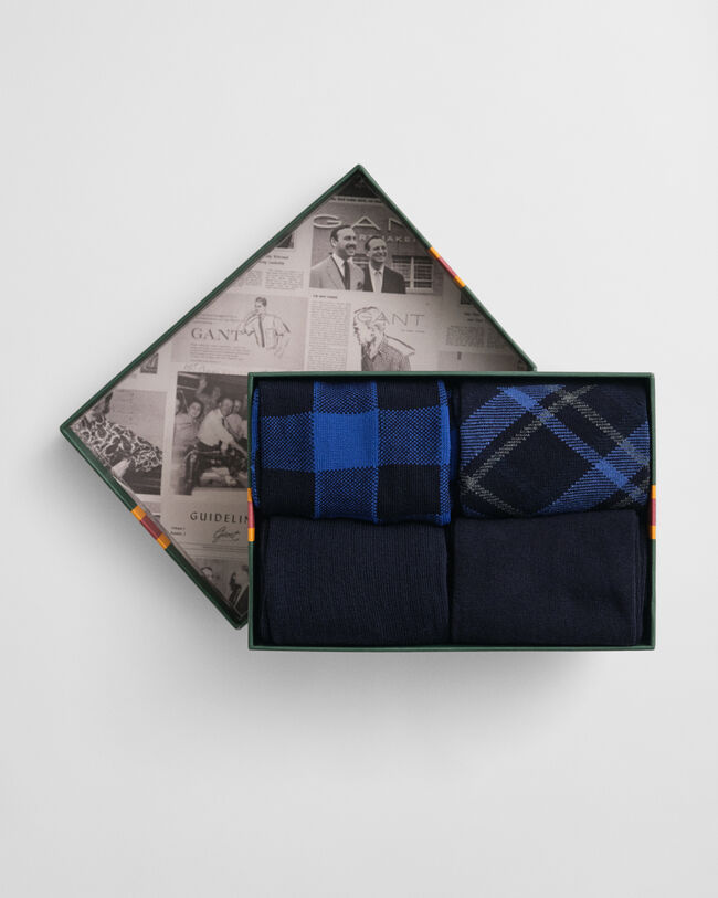 4er-Pack Socken Kariert & Einfarbig in Geschenkbox