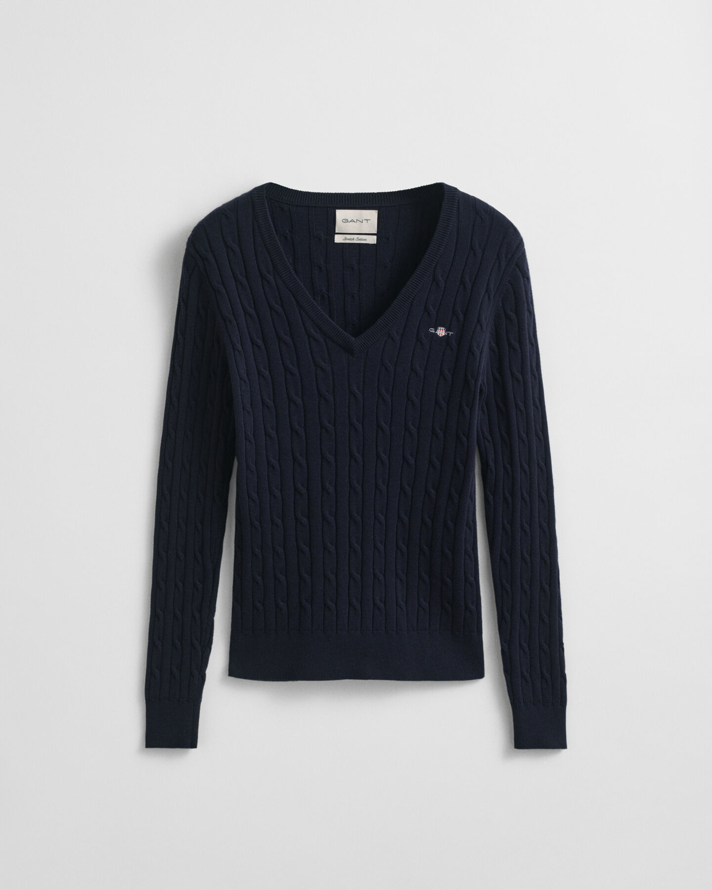 Zopfstrick V-Neck Pullover aus Stretch-Baumwolle