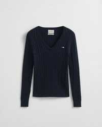 Zopfstrick V-Neck Pullover aus Stretch-Baumwolle