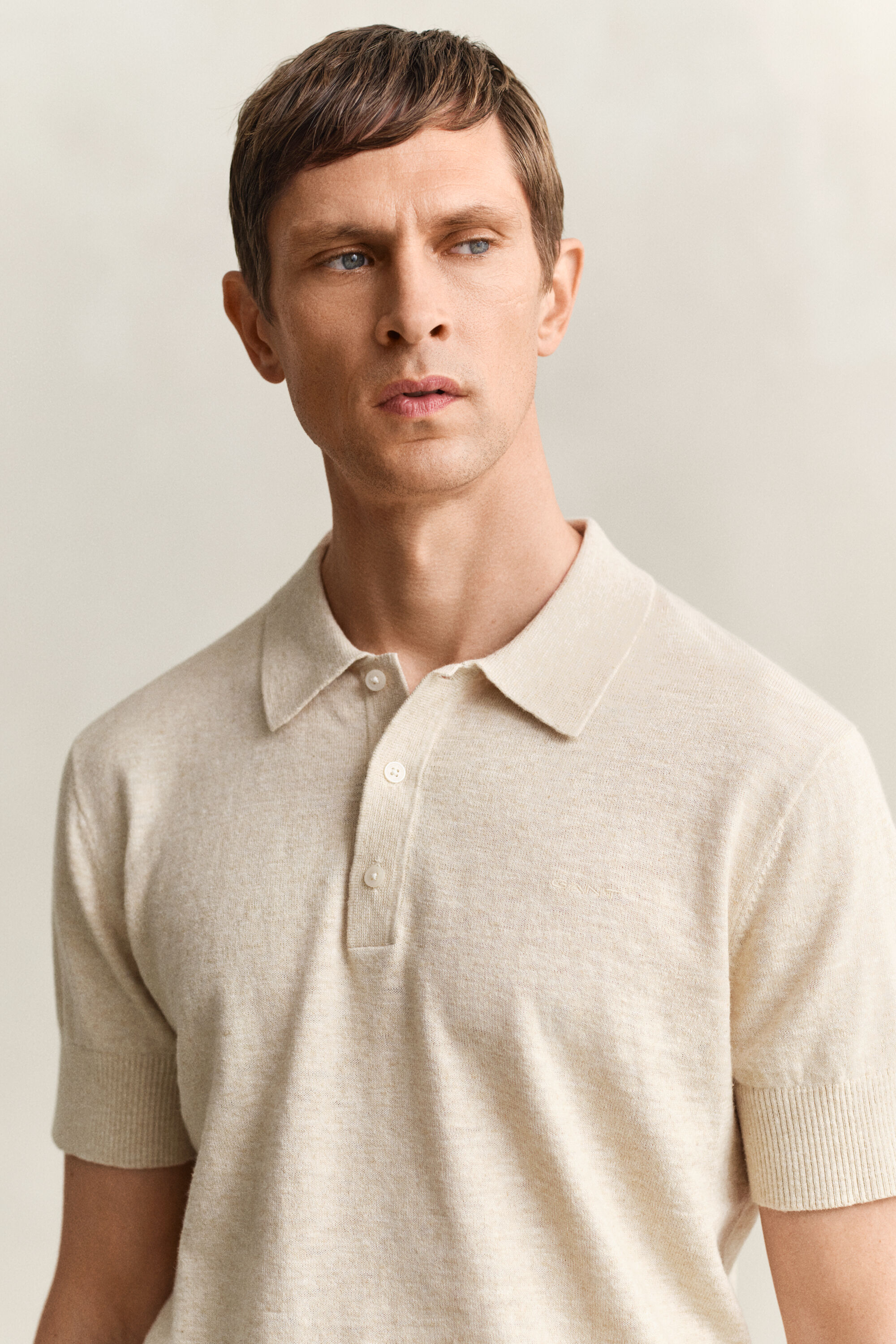 Kurzarm-Polopullover aus Baumwollmix-Flammgarn