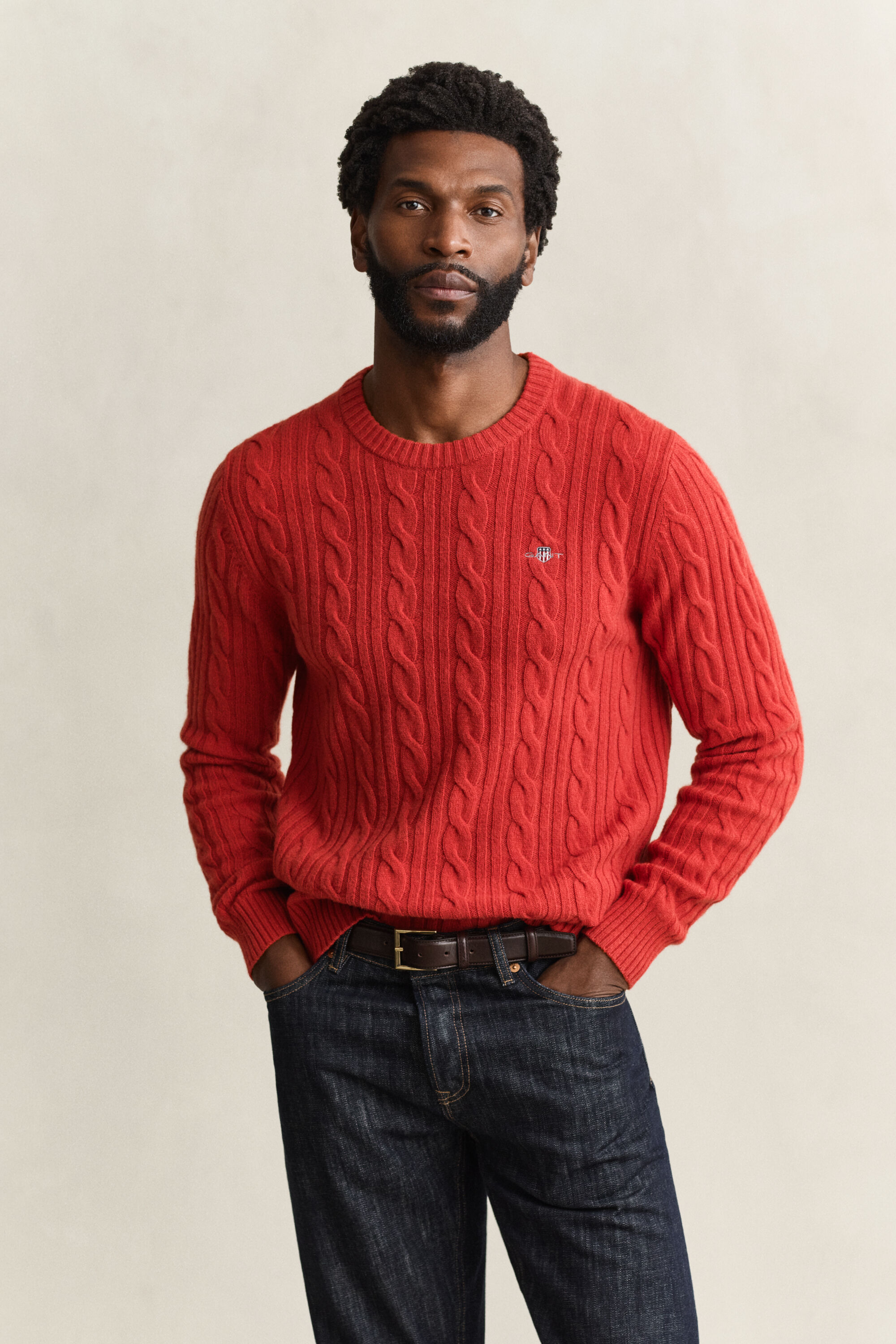 Lambswool Zopfstrick Rundhalspullover