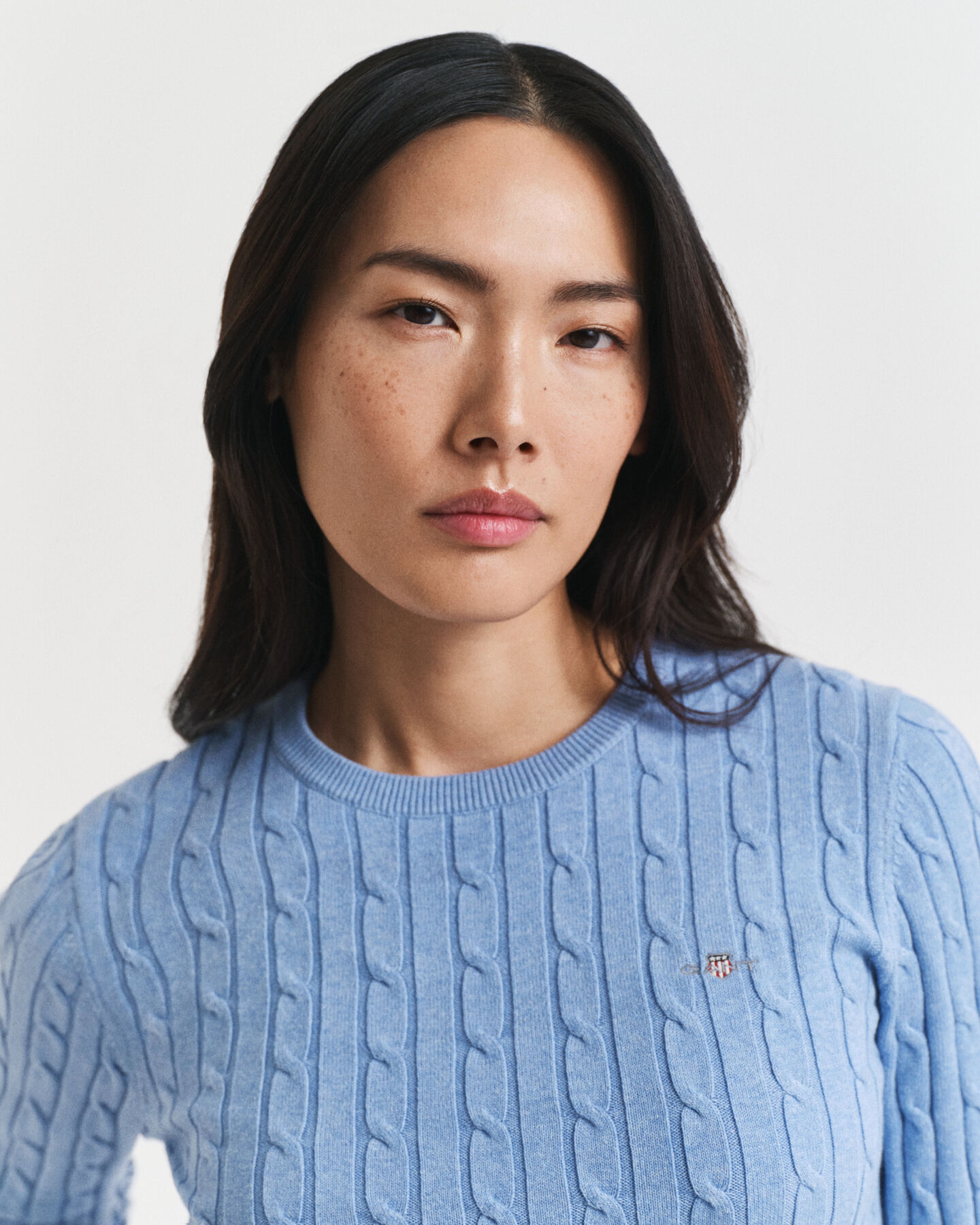 Zopfstrick Rundhalspullover aus Stretch-Baumwolle