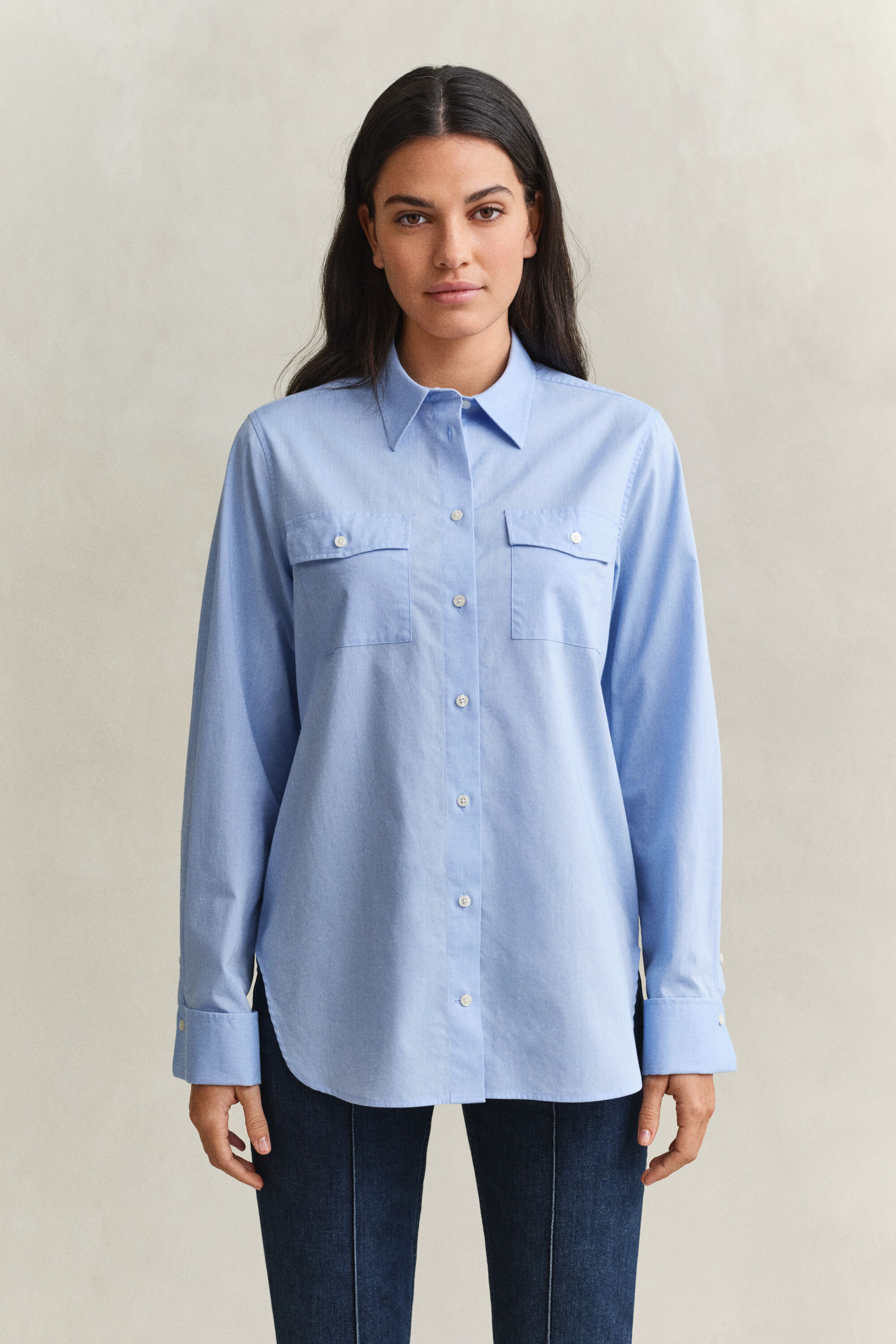 Baumwollbluse mit Umschlagmanschetten