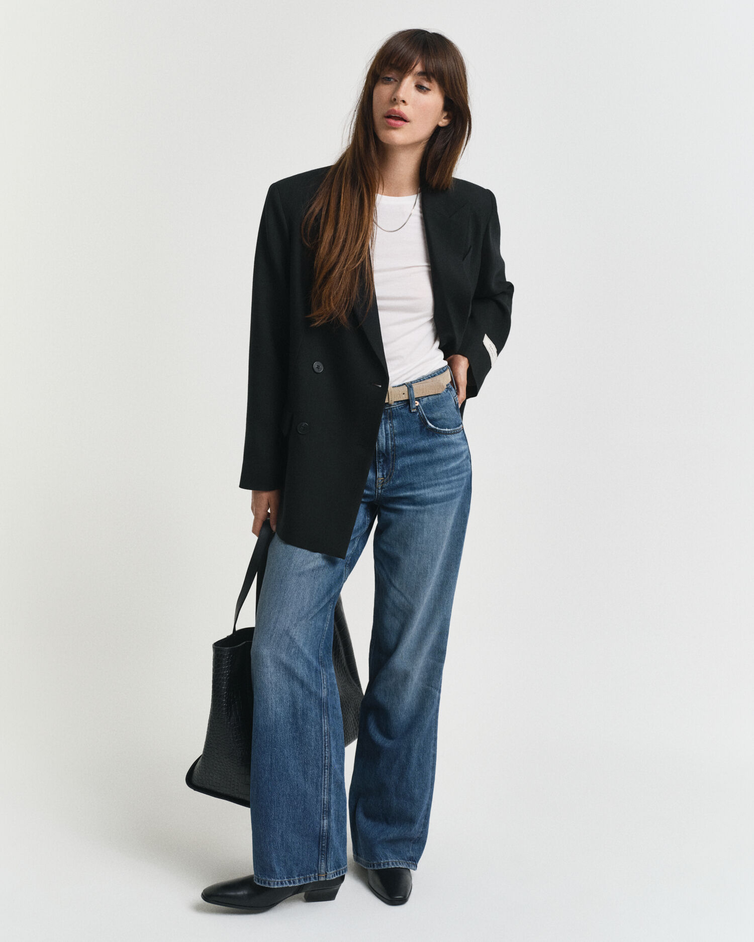 Zweireihiger Relaxed Fit Hopsack Blazer aus Wollgemisch