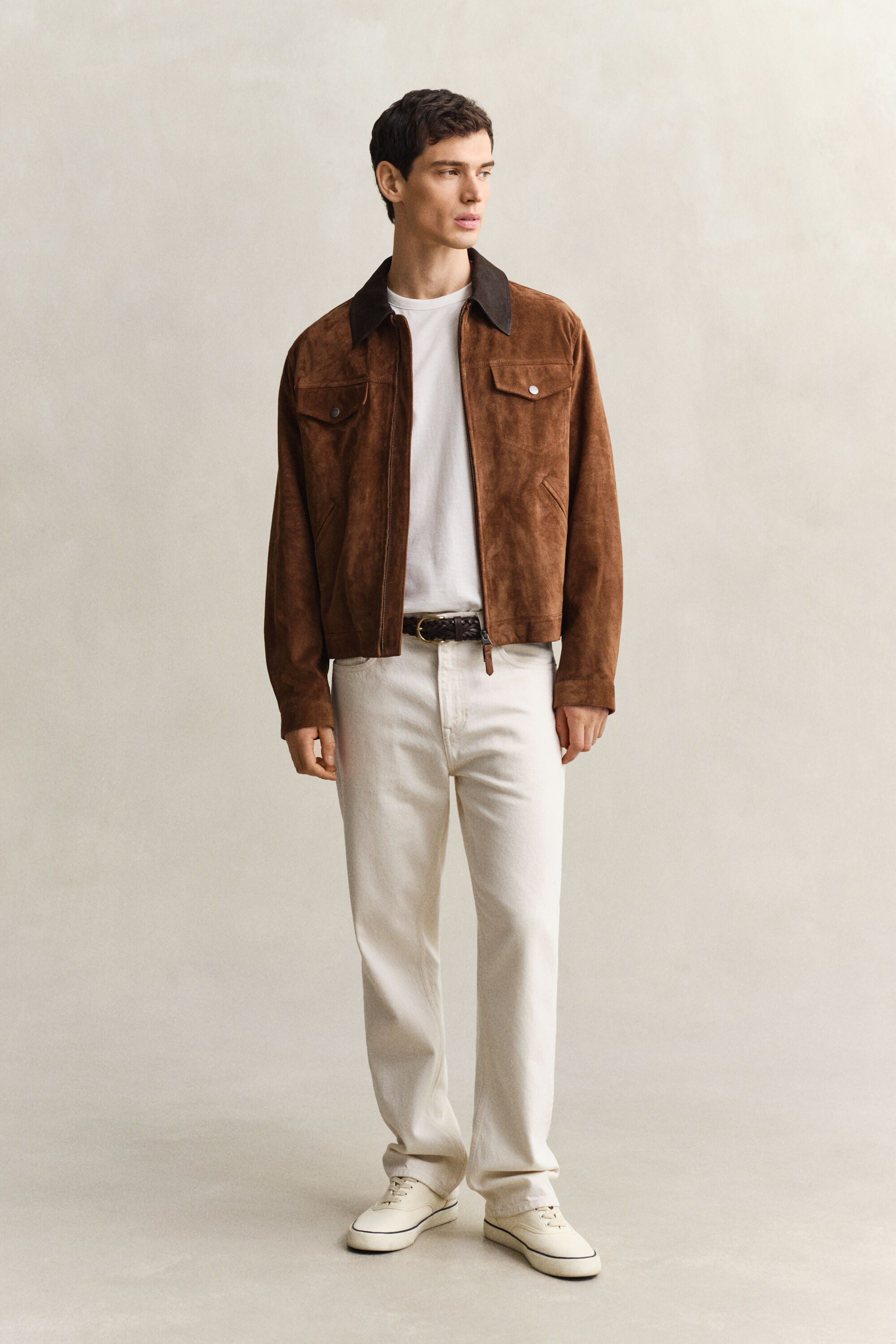 Ecrufarbene Straight Fit Jeans