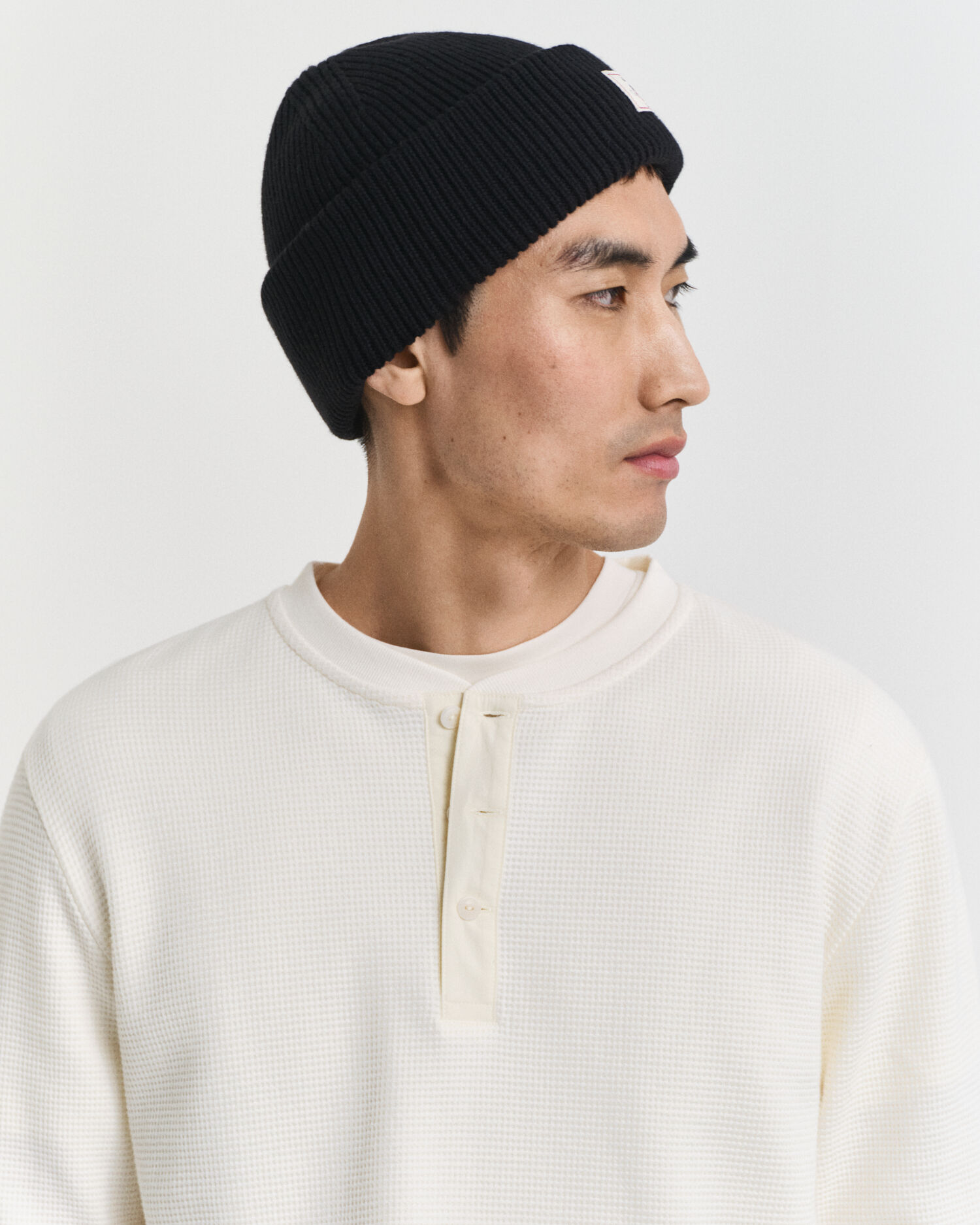 Waffle Textured Henley Langarm-T-Shirt