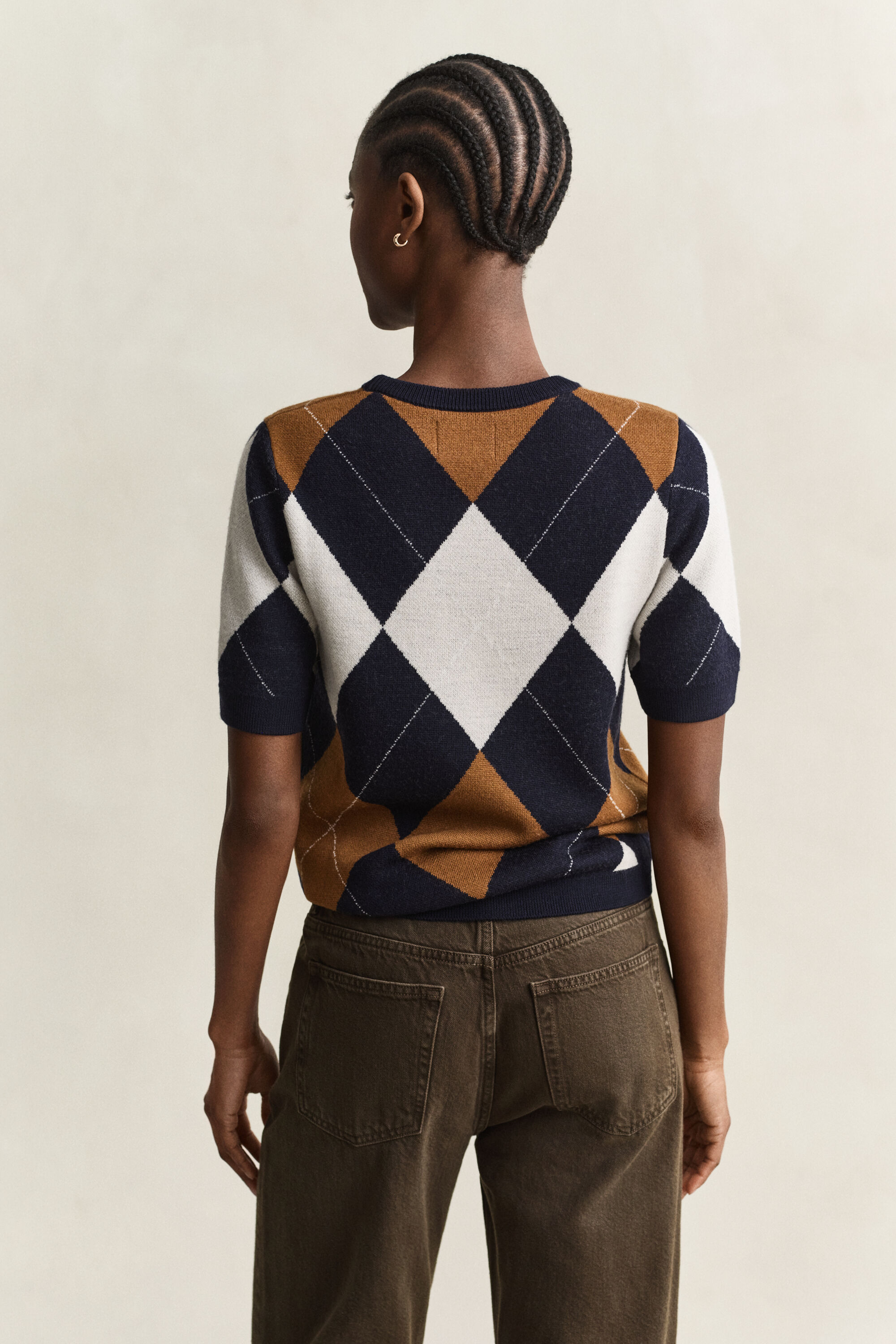 Argyle Kurzarmpullover aus Wolle