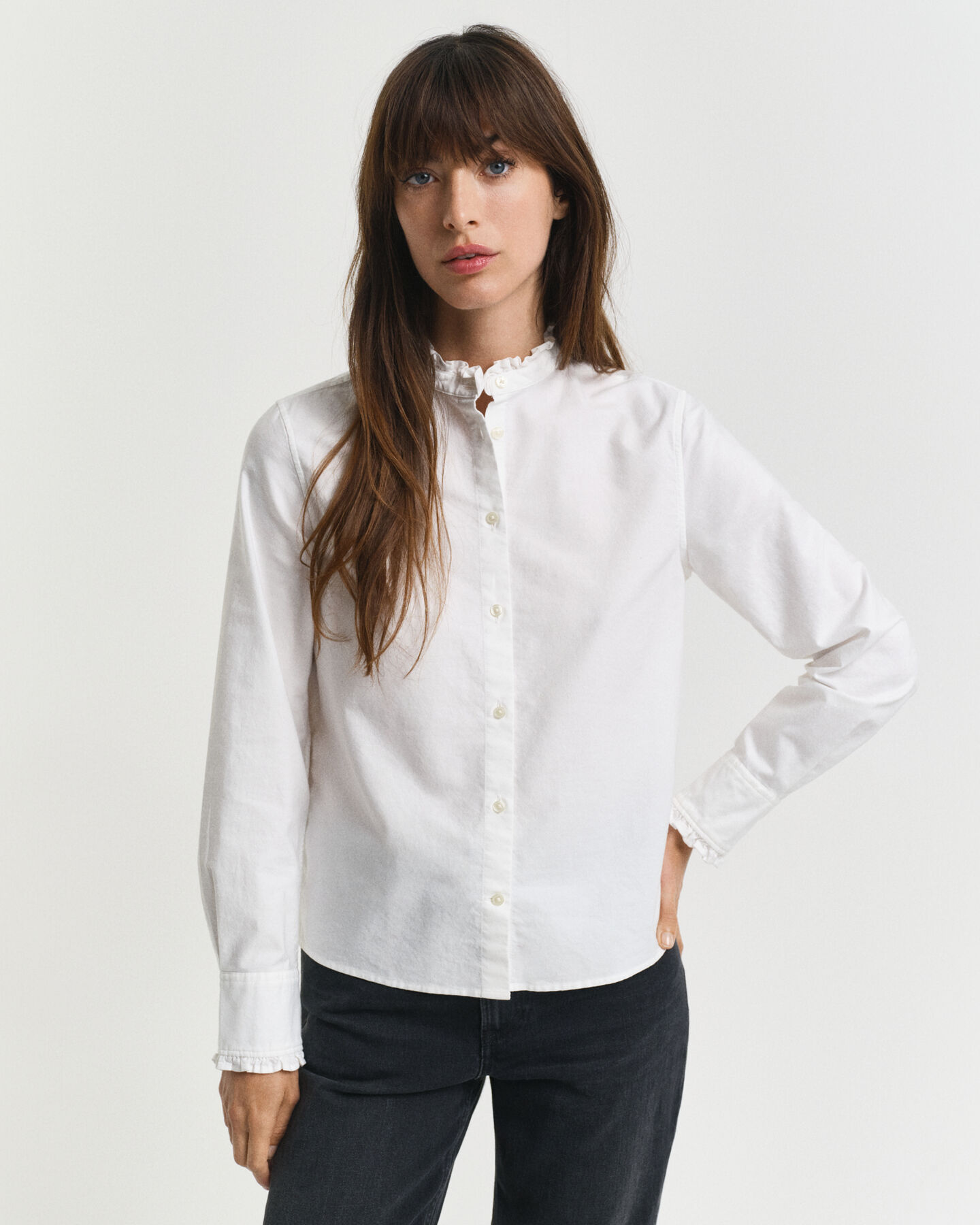 Klassische Oxford-Bluse mit R&uuml;schen